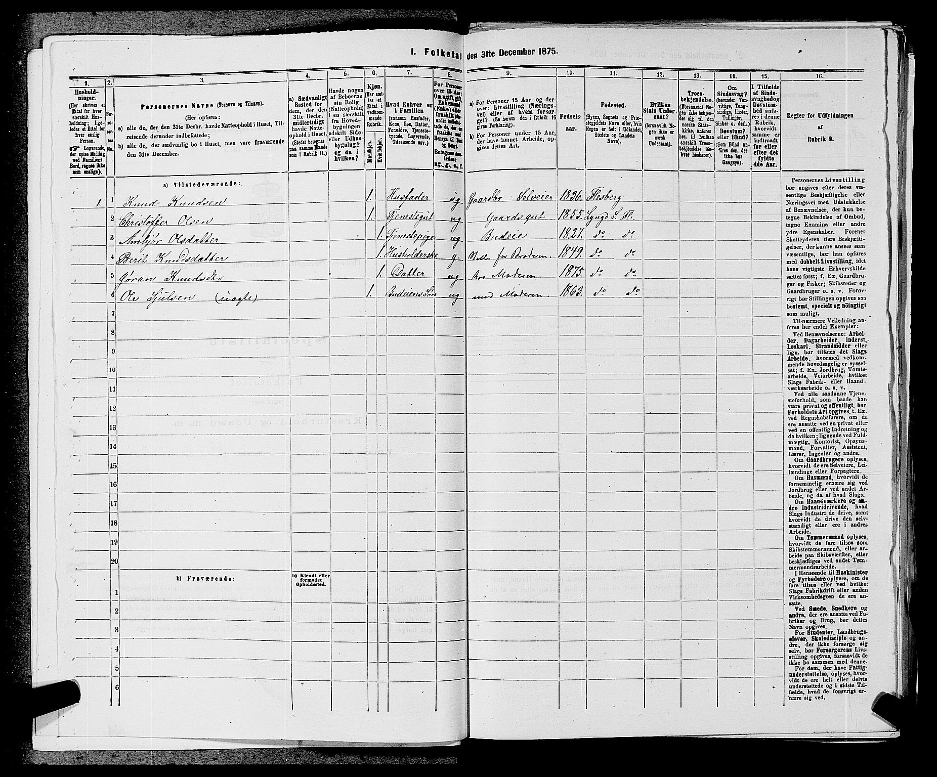 SAKO, 1875 census for 0631P Flesberg, 1875, p. 539