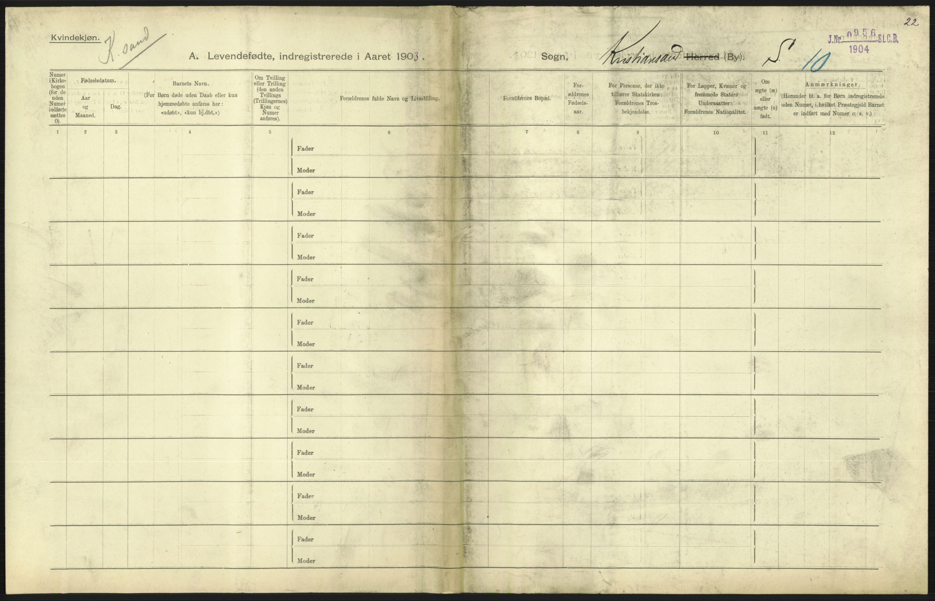 Statistisk sentralbyrå, Sosiodemografiske emner, Befolkning, AV/RA-S-2228/D/Df/Dfa/Dfaa/L0011: Lister og Mandal amt: Fødte, gifte, døde, 1903, p. 229