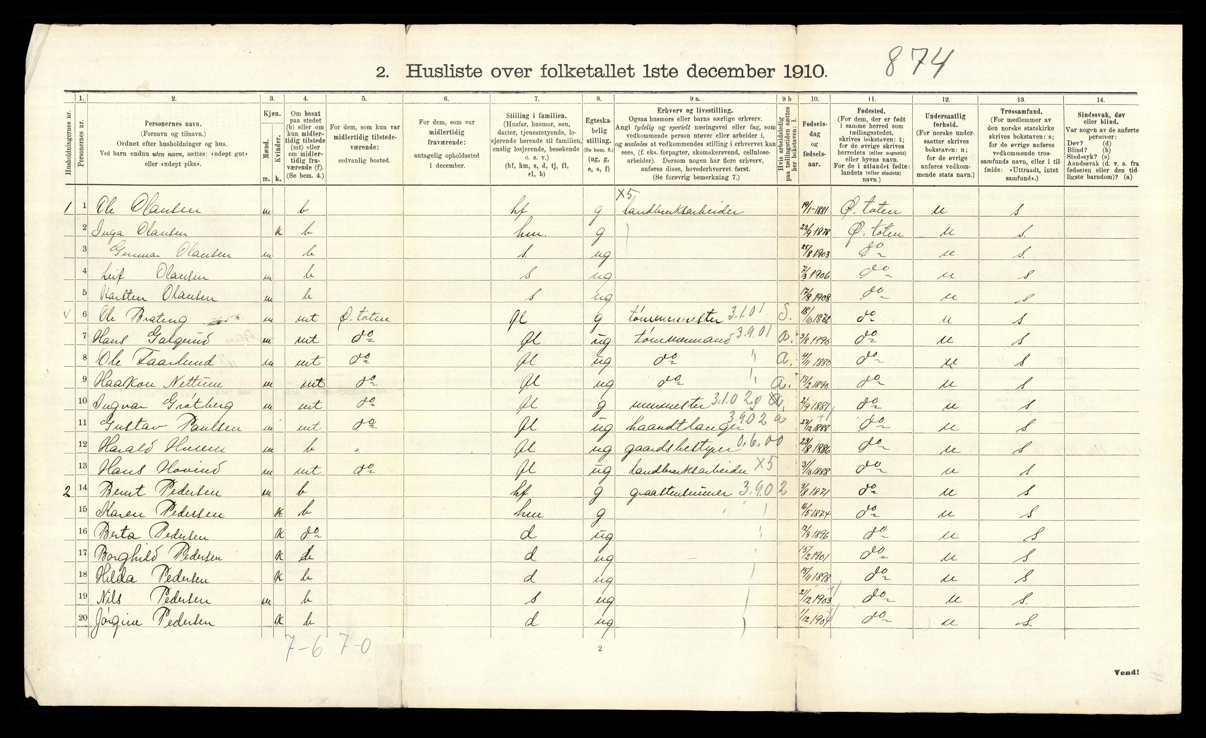 RA, 1910 census for Aker, 1910, p. 3634