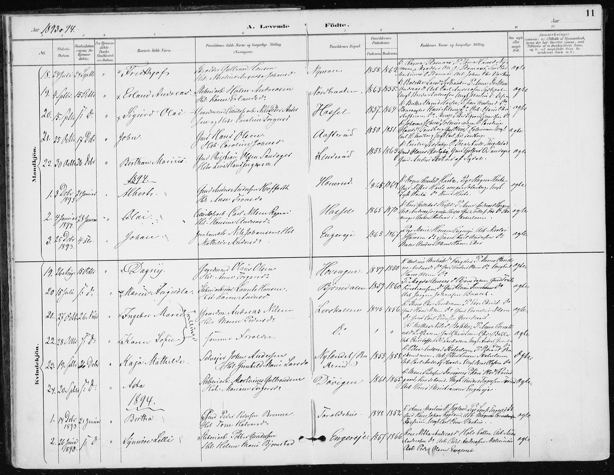 Modum kirkebøker, AV/SAKO-A-234/F/Fa/L0016: Parish register (official) no. 16, 1890-1899, p. 11