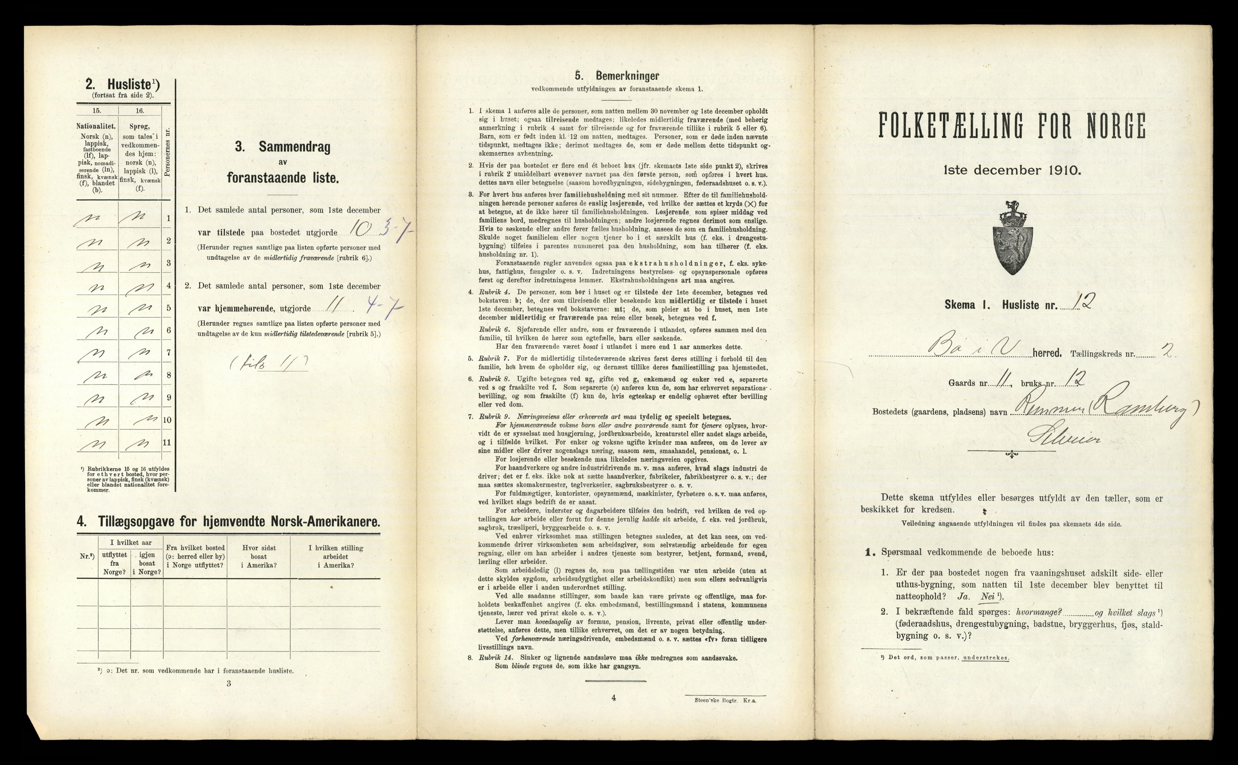 RA, 1910 census for Bø, 1910, p. 197