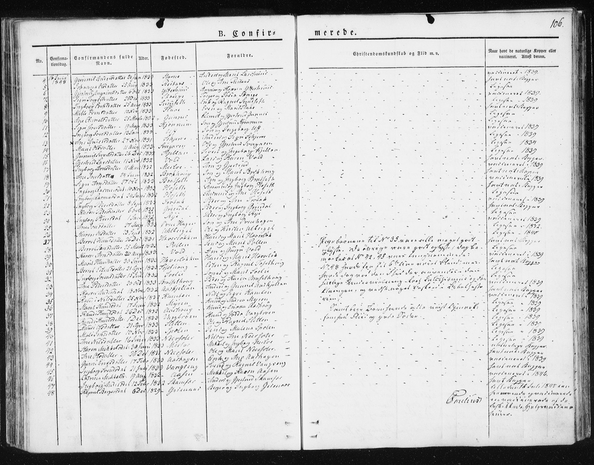 Ministerialprotokoller, klokkerbøker og fødselsregistre - Sør-Trøndelag, SAT/A-1456/674/L0869: Parish register (official) no. 674A01, 1829-1860, p. 106