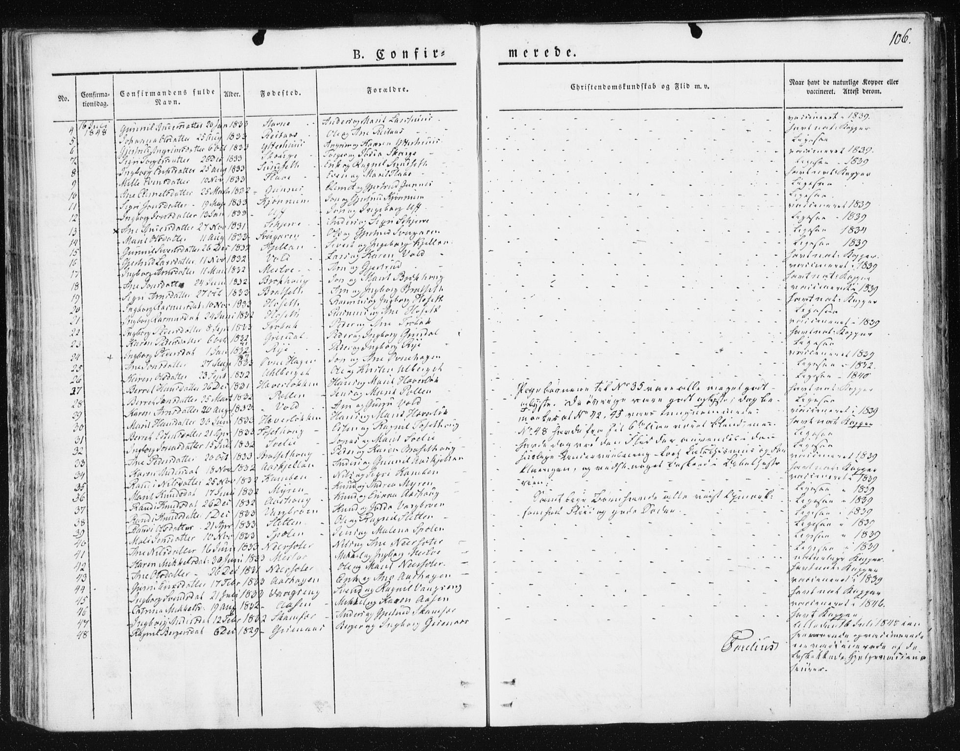 Ministerialprotokoller, klokkerbøker og fødselsregistre - Sør-Trøndelag, AV/SAT-A-1456/674/L0869: Parish register (official) no. 674A01, 1829-1860, p. 106