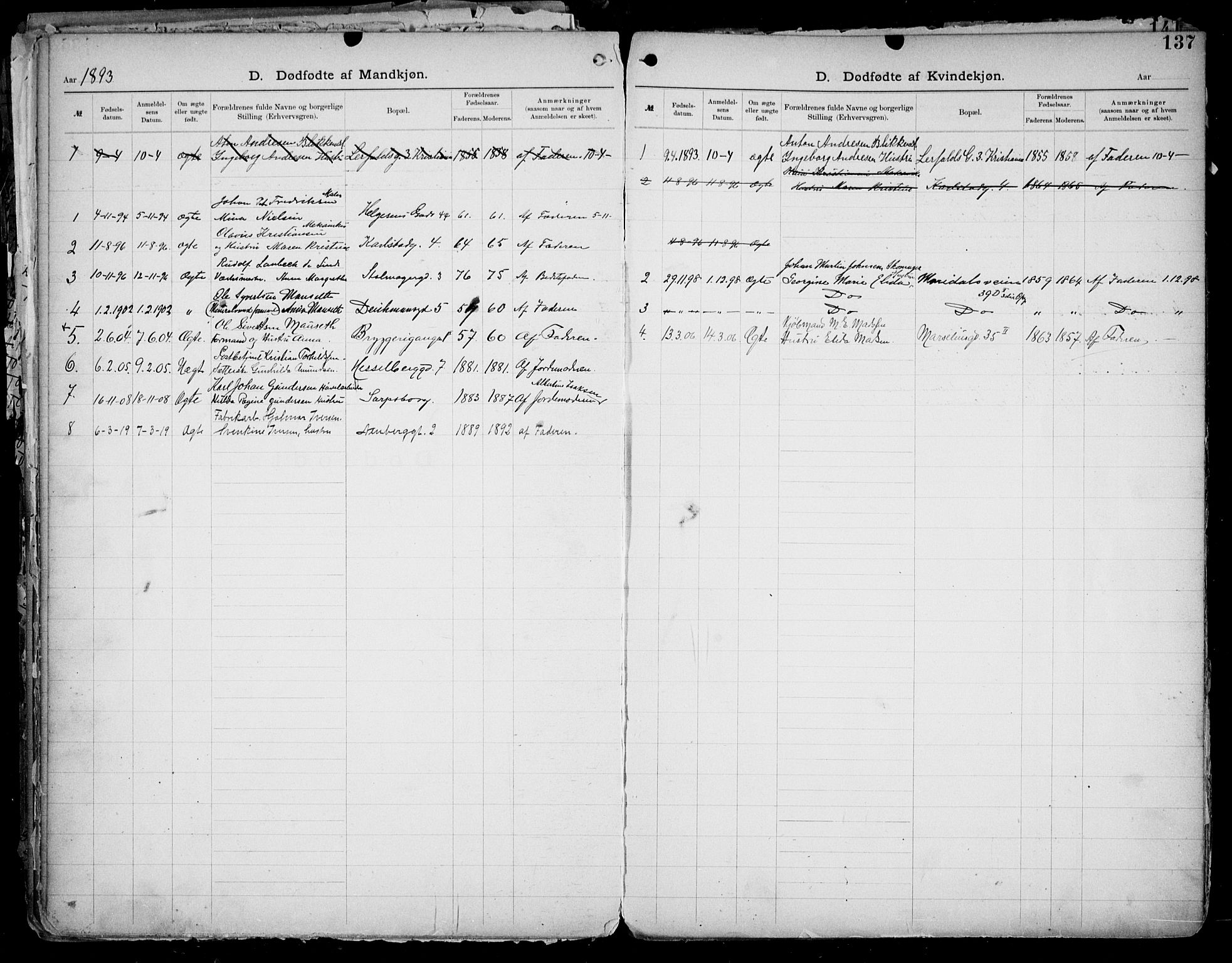 Første Metodistkirke Oslo -  menighetsprotokoller, AV/SAO-PAO-0067/F/L0004: Dissenter register no. 4, 1892-1927, p. 137