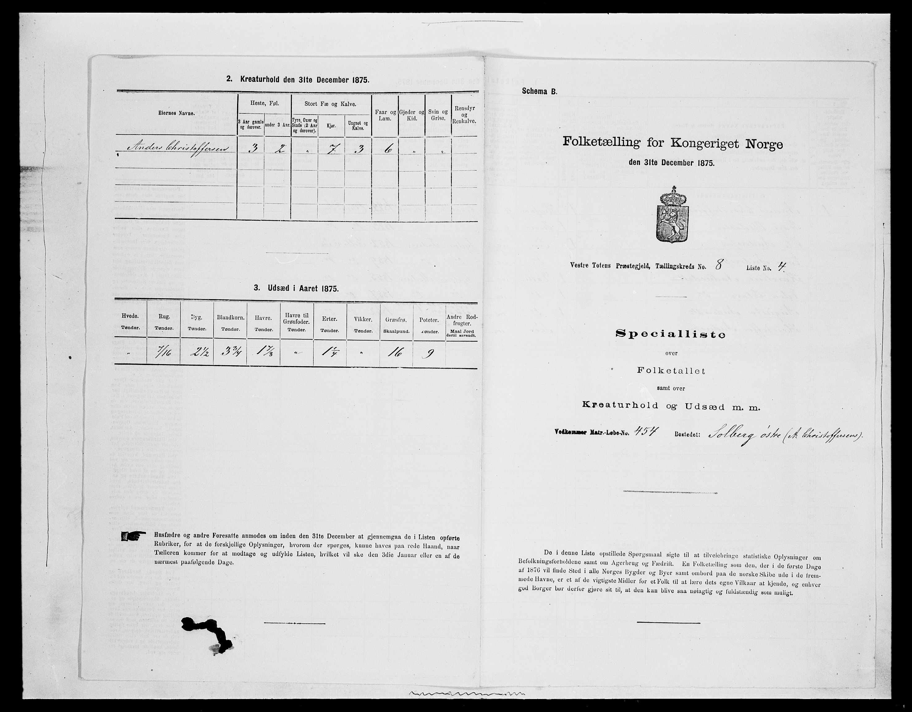 SAH, 1875 census for 0529P Vestre Toten, 1875, p. 1521