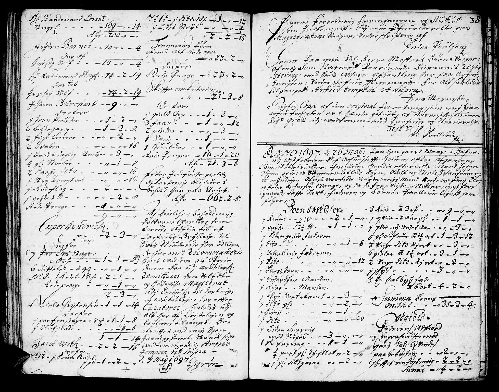 Fosen sorenskriveri, AV/SAT-A-1107/1/3/3A/L0003: Skifteprotokoll, 1696-1709, p. 38