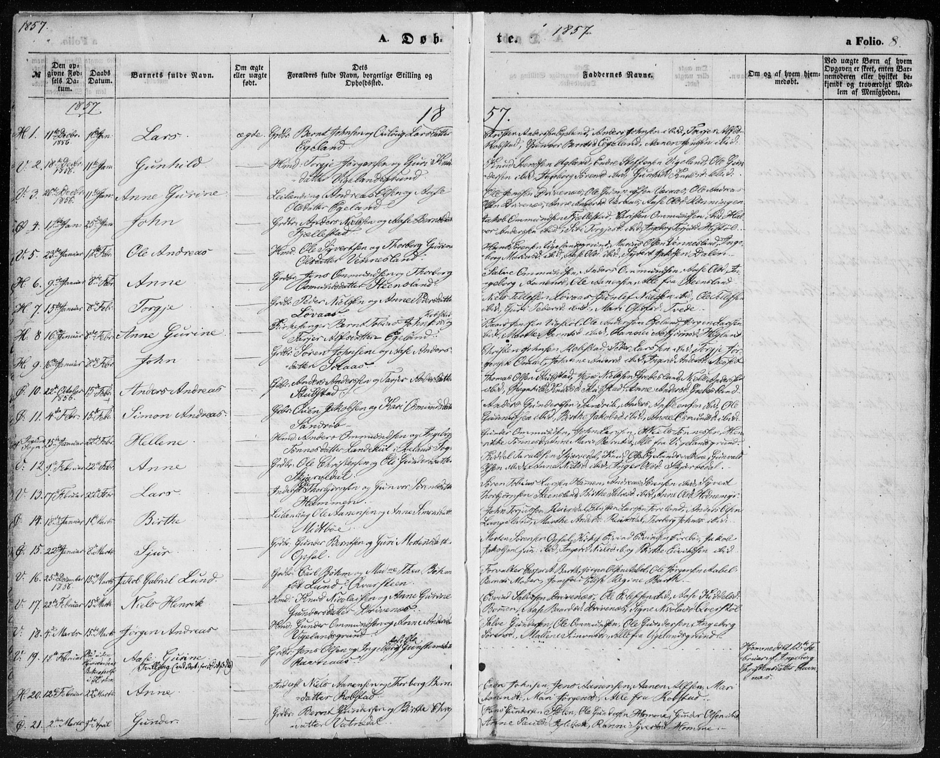 Vennesla sokneprestkontor, AV/SAK-1111-0045/Fa/Fac/L0007: Parish register (official) no. A 7, 1855-1873, p. 8