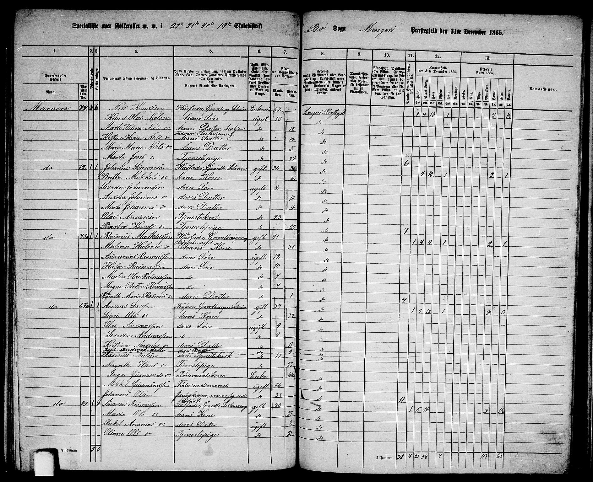 RA, 1865 census for Manger, 1865, p. 269