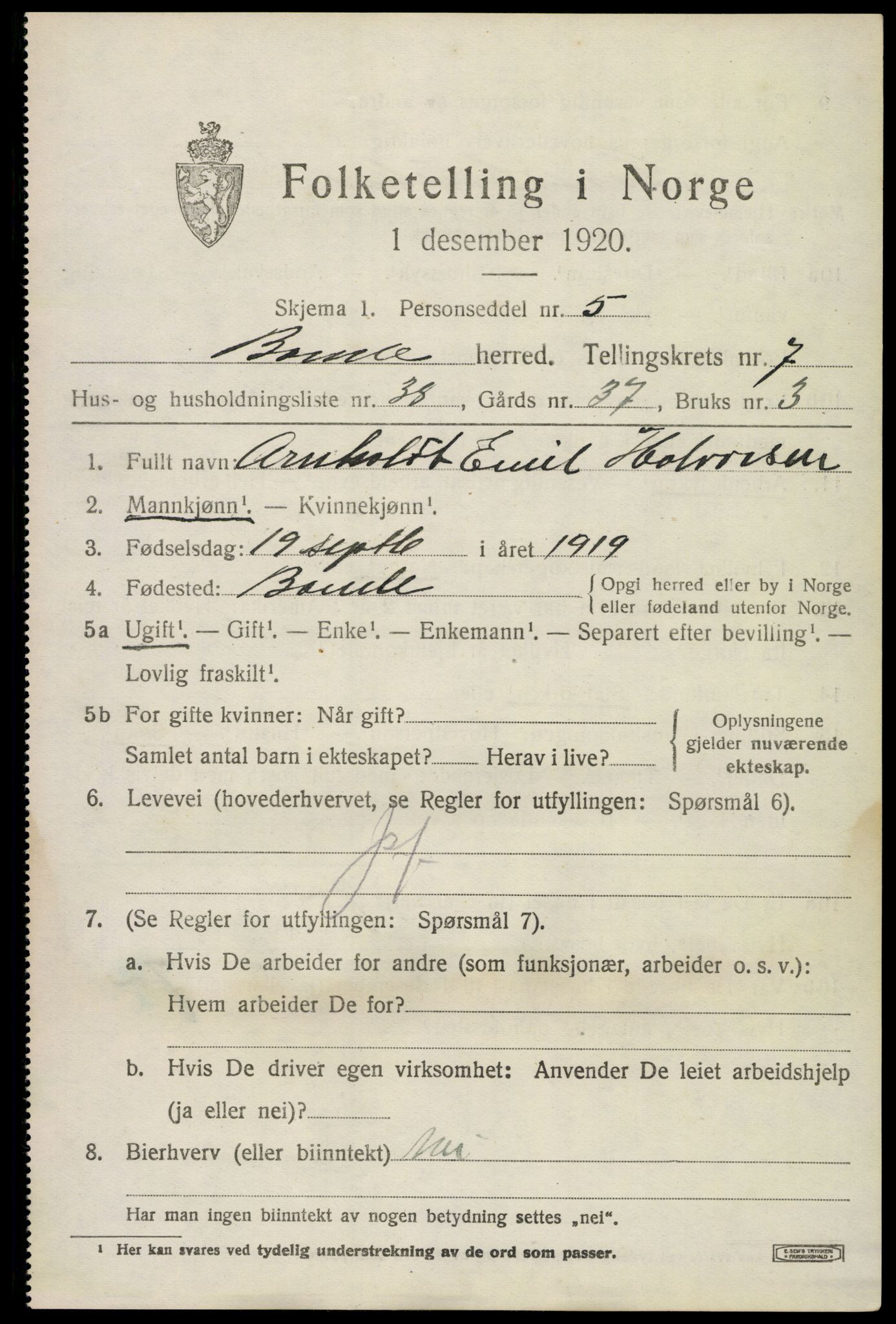 SAKO, 1920 census for Bamble, 1920, p. 7367