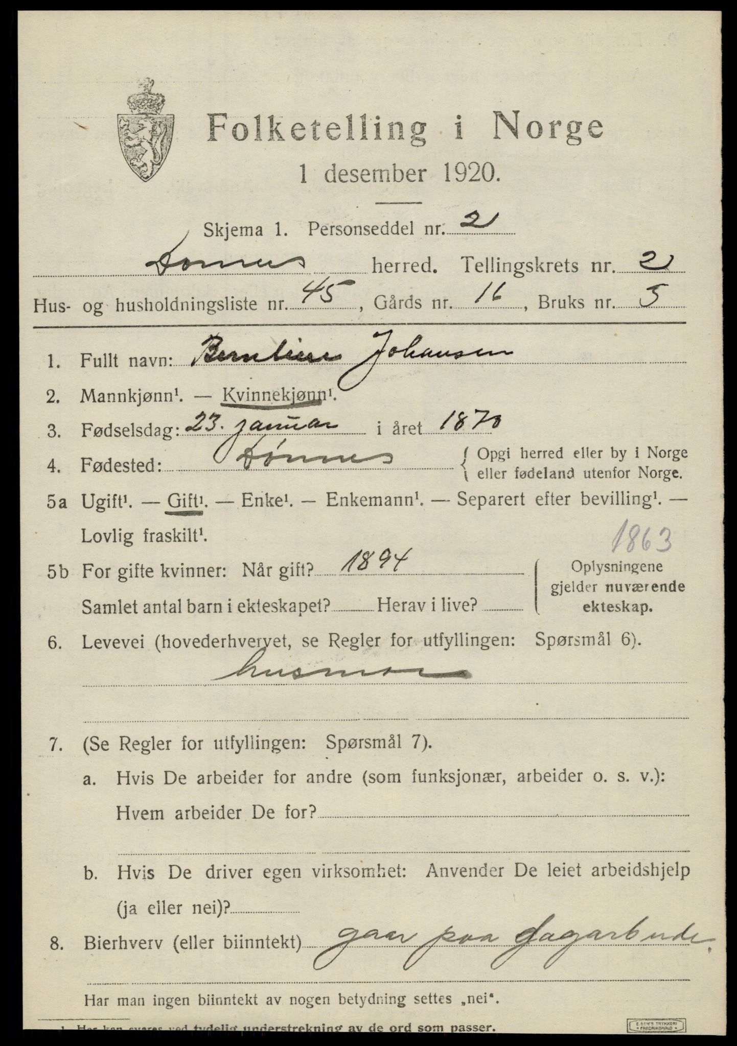 SAT, 1920 census for Dønnes, 1920, p. 1676