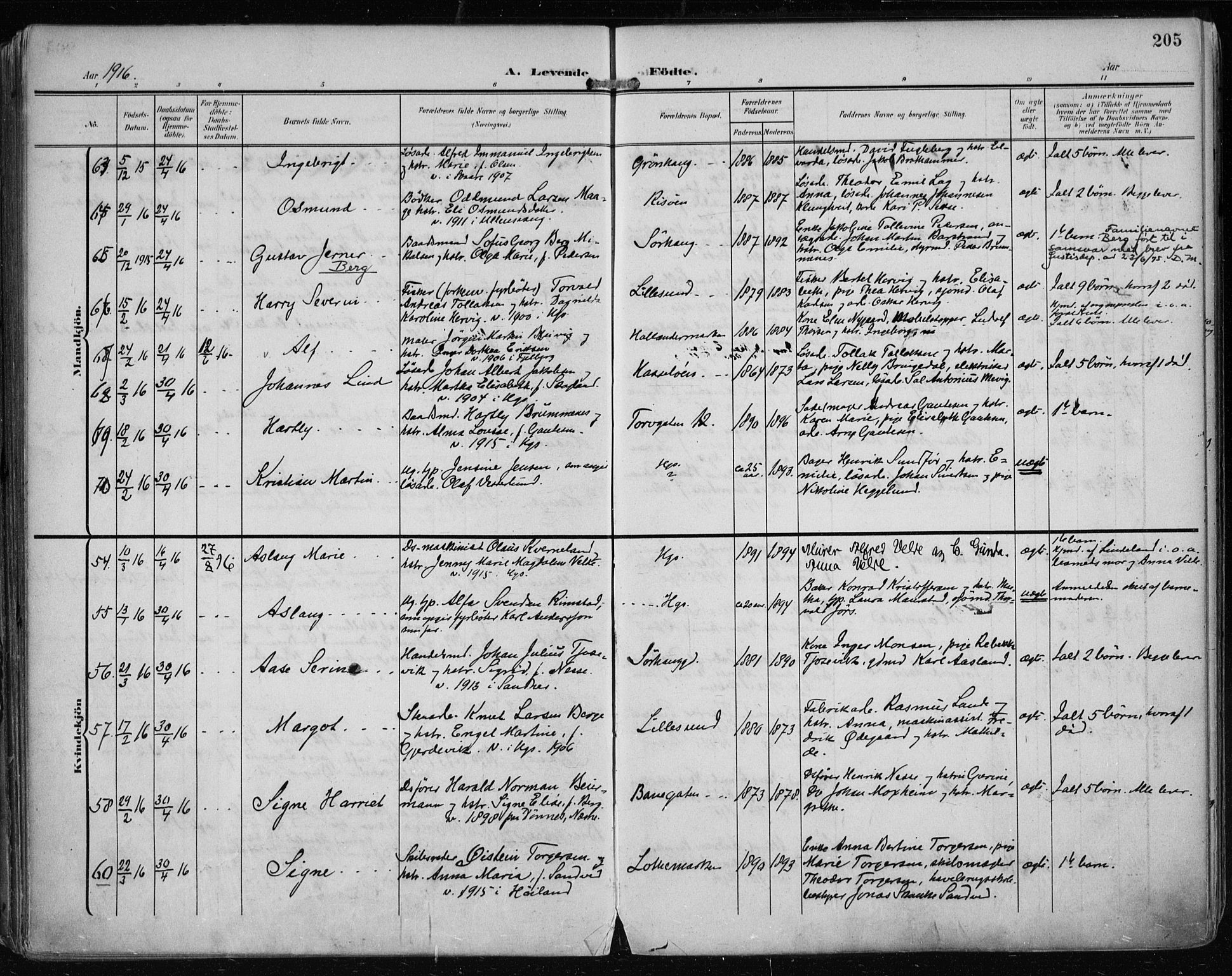 Haugesund sokneprestkontor, AV/SAST-A -101863/H/Ha/Haa/L0008: Parish register (official) no. A 8, 1908-1921, p. 205