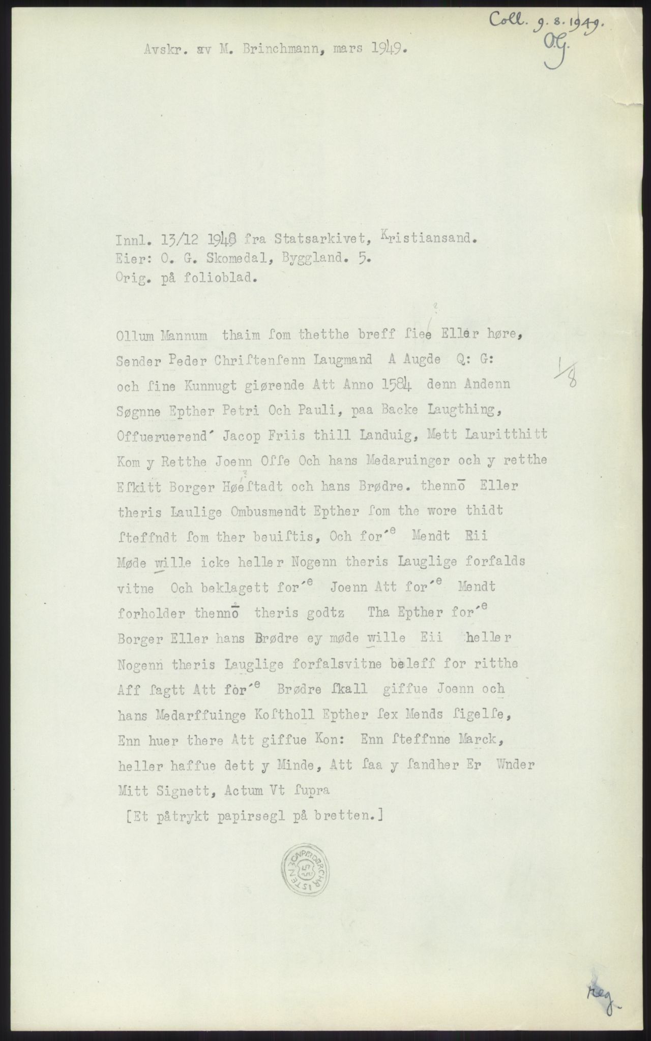 Samlinger til kildeutgivelse, Diplomavskriftsamlingen, AV/RA-EA-4053/H/Ha, p. 777