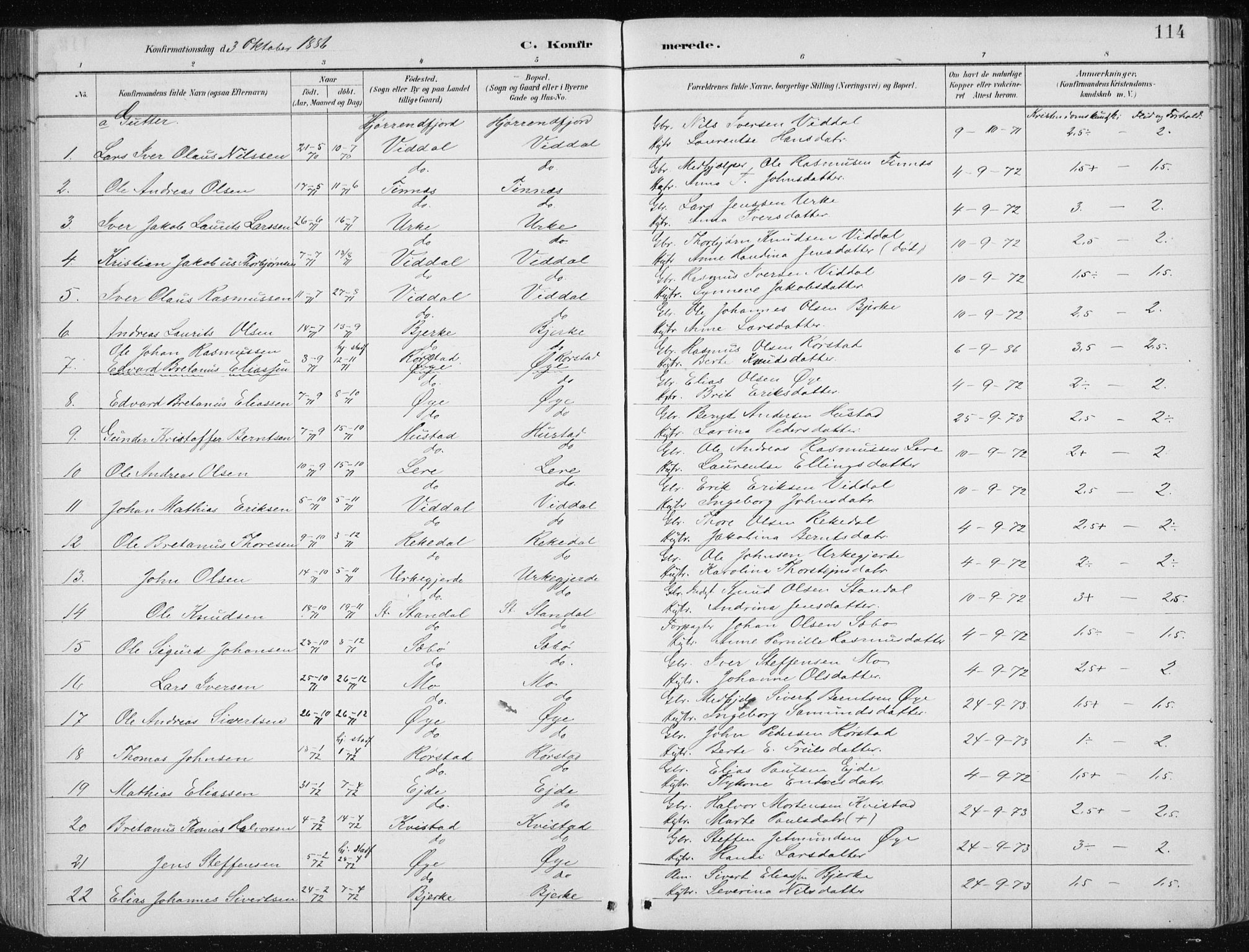 Ministerialprotokoller, klokkerbøker og fødselsregistre - Møre og Romsdal, AV/SAT-A-1454/515/L0215: Parish register (copy) no. 515C02, 1884-1906, p. 114