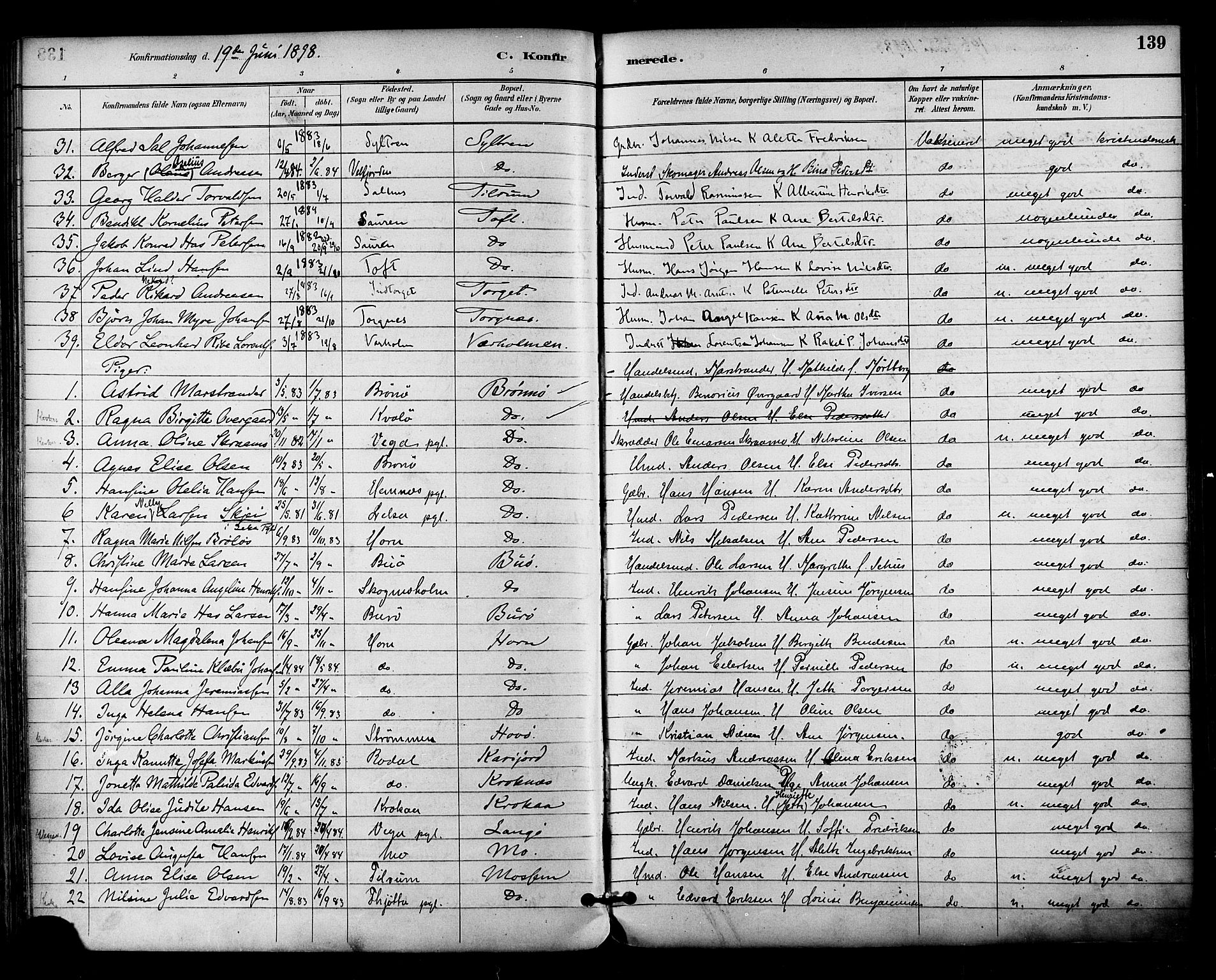 Ministerialprotokoller, klokkerbøker og fødselsregistre - Nordland, AV/SAT-A-1459/813/L0200: Parish register (official) no. 813A10, 1886-1900, p. 139