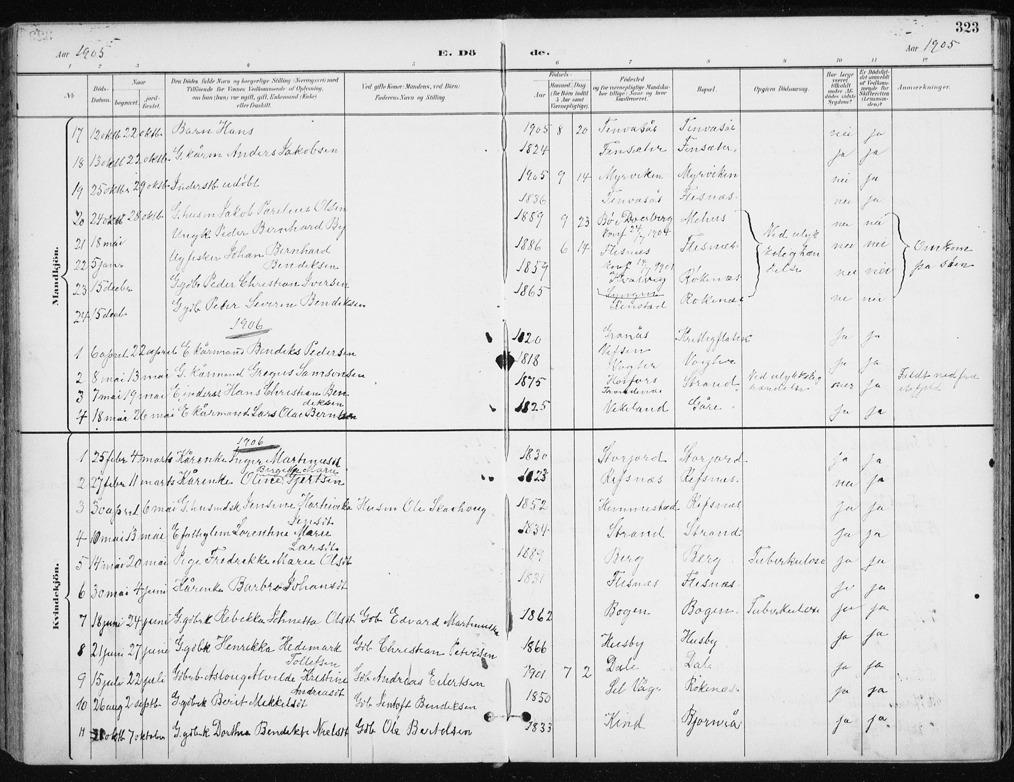 Kvæfjord sokneprestkontor, AV/SATØ-S-1323/G/Ga/Gaa/L0006kirke: Parish register (official) no. 6, 1895-1914, p. 323