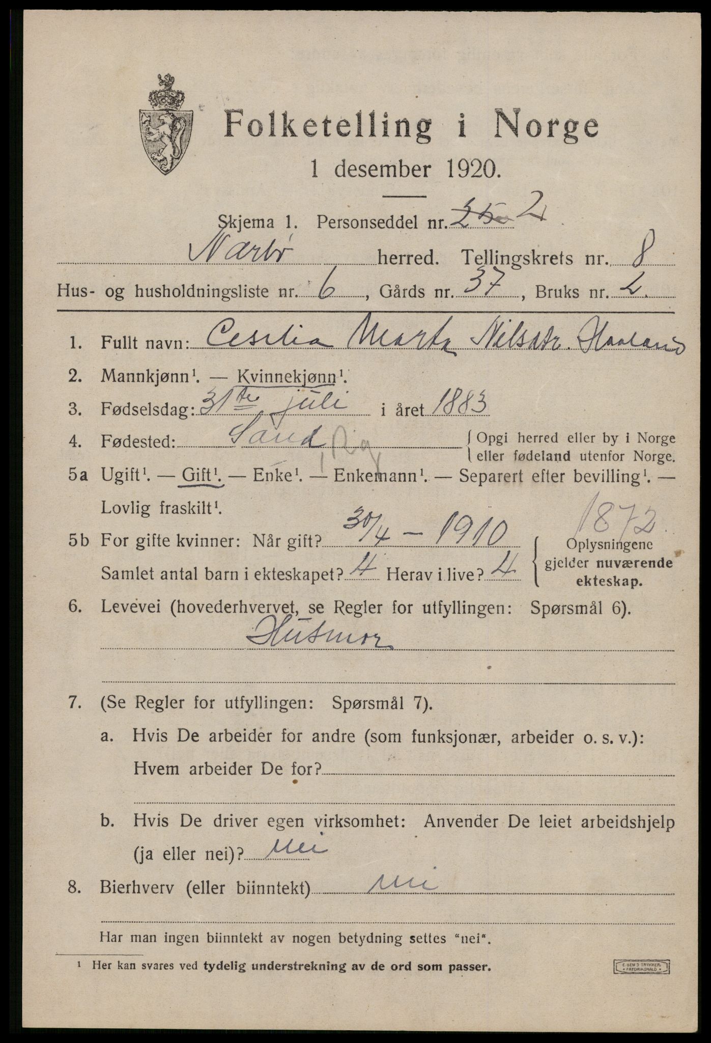 SAST, 1920 census for Nærbø, 1920, p. 5147