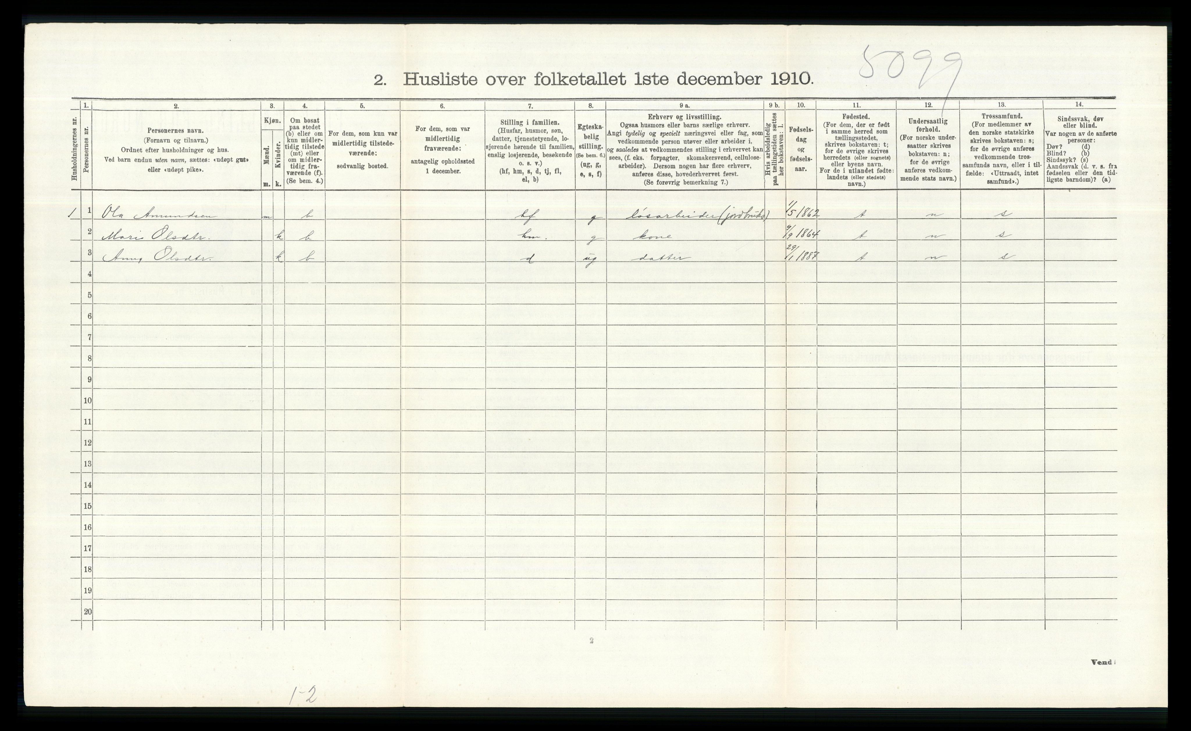 RA, 1910 census for Nord-Fron, 1910, p. 581