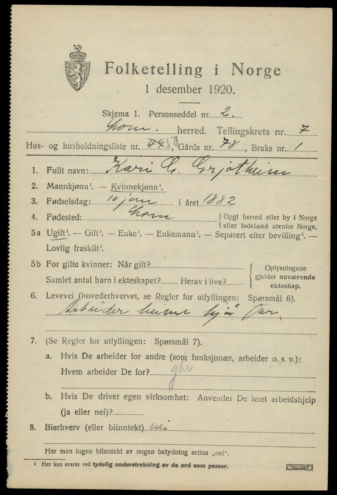 SAH, 1920 census for Lom, 1920, p. 4754