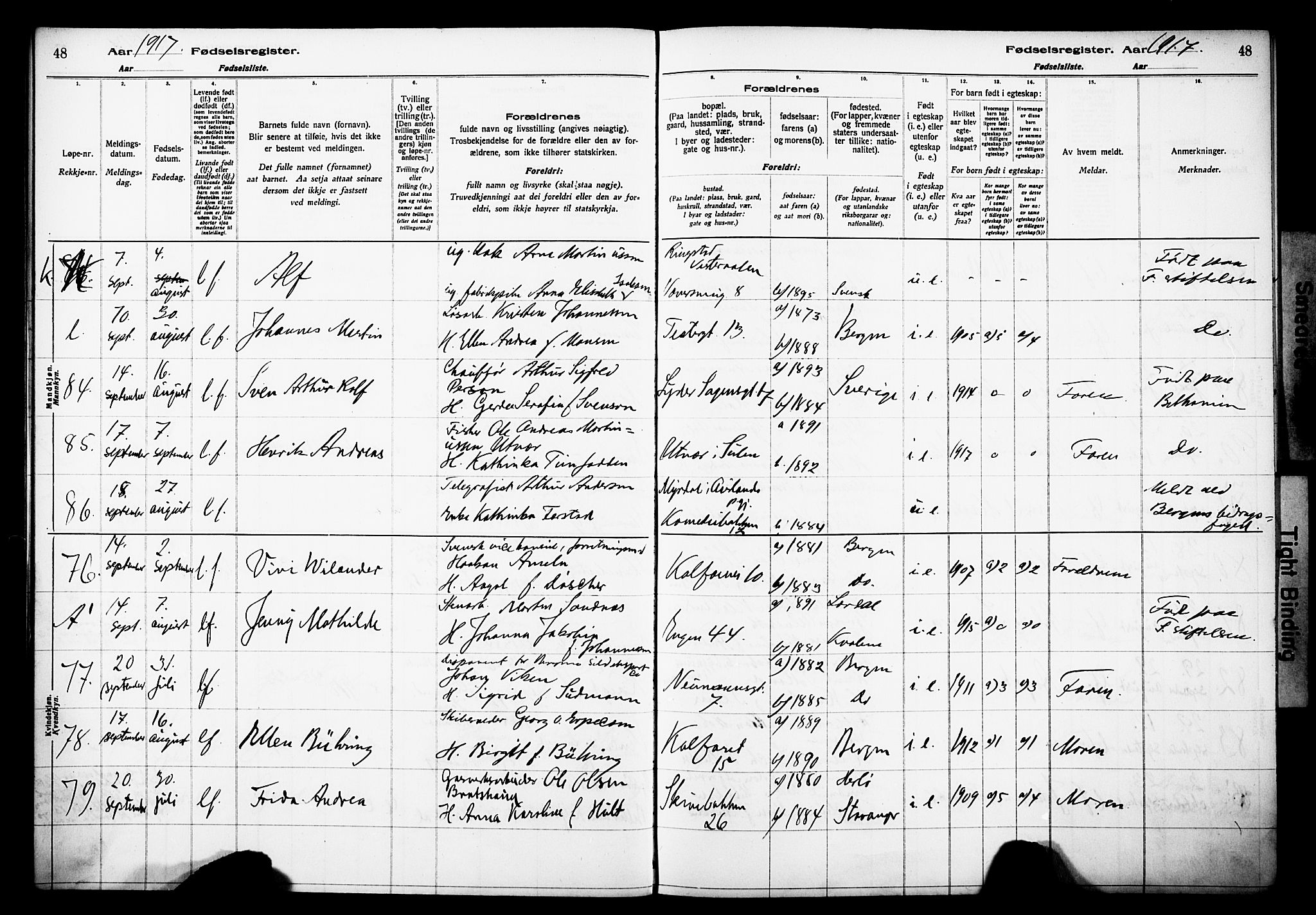 Domkirken sokneprestembete, AV/SAB-A-74801/I/Id/L00A1: Birth register no. A 1, 1916-1923, p. 48