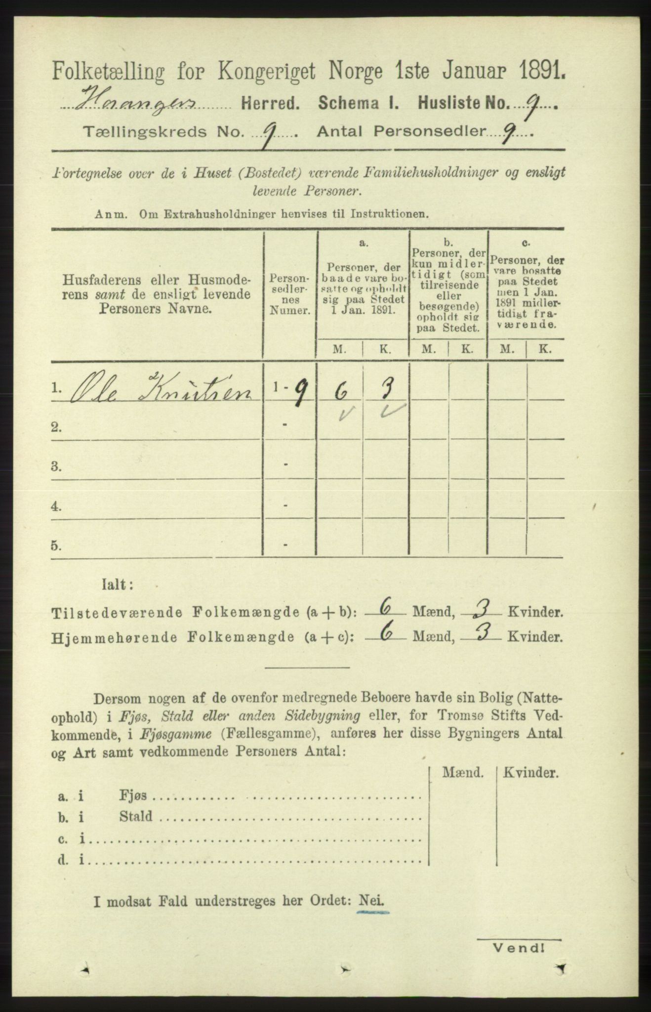 RA, 1891 census for 1253 Hosanger, 1891, p. 3278