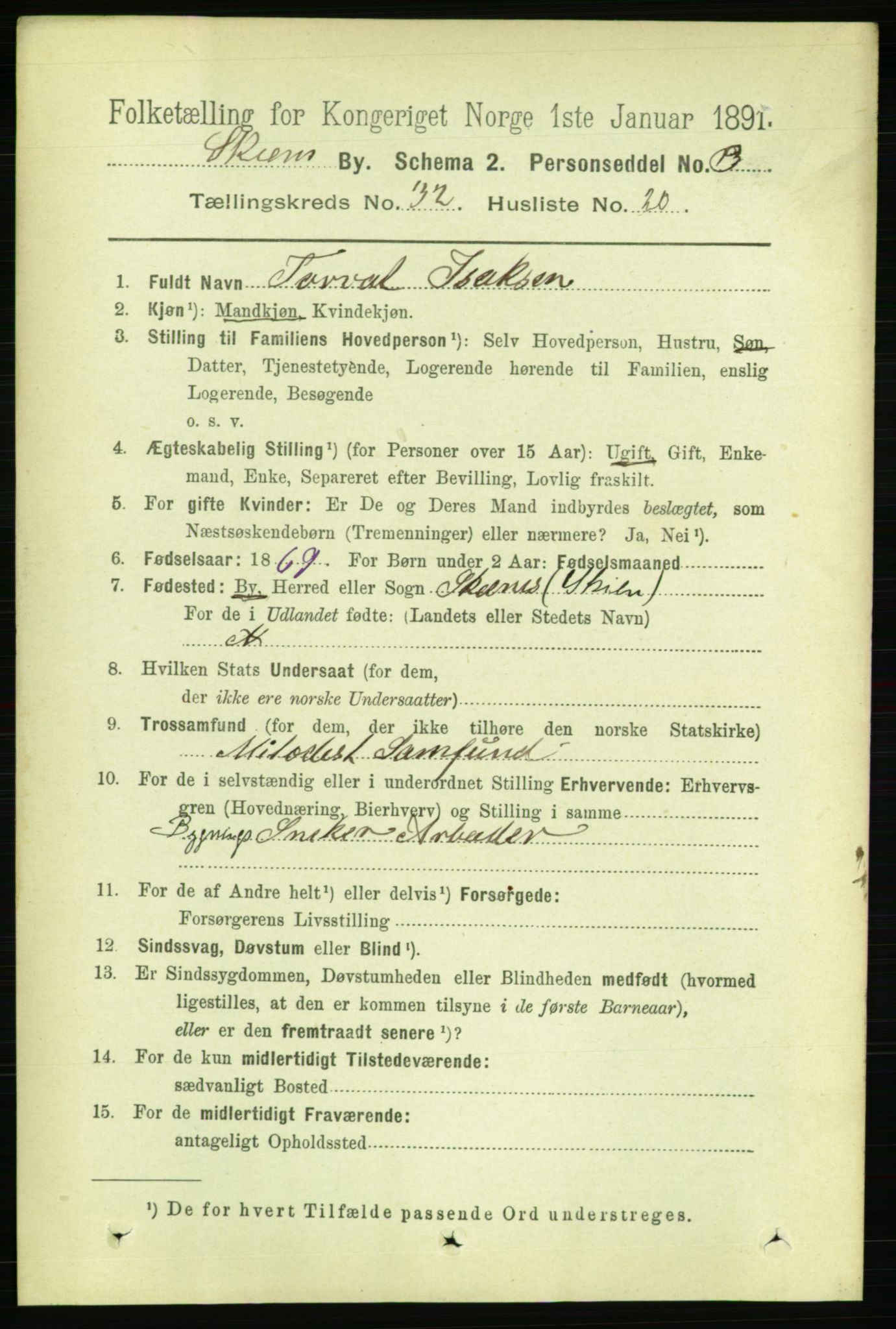 RA, 1891 census for 0806 Skien, 1891, p. 7352