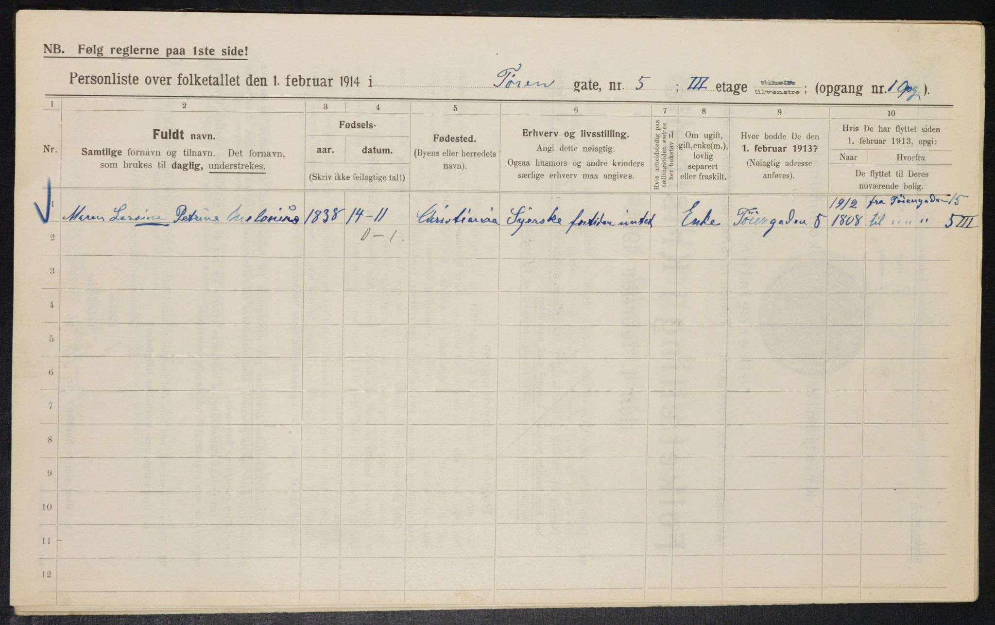 OBA, Municipal Census 1914 for Kristiania, 1914, p. 118311