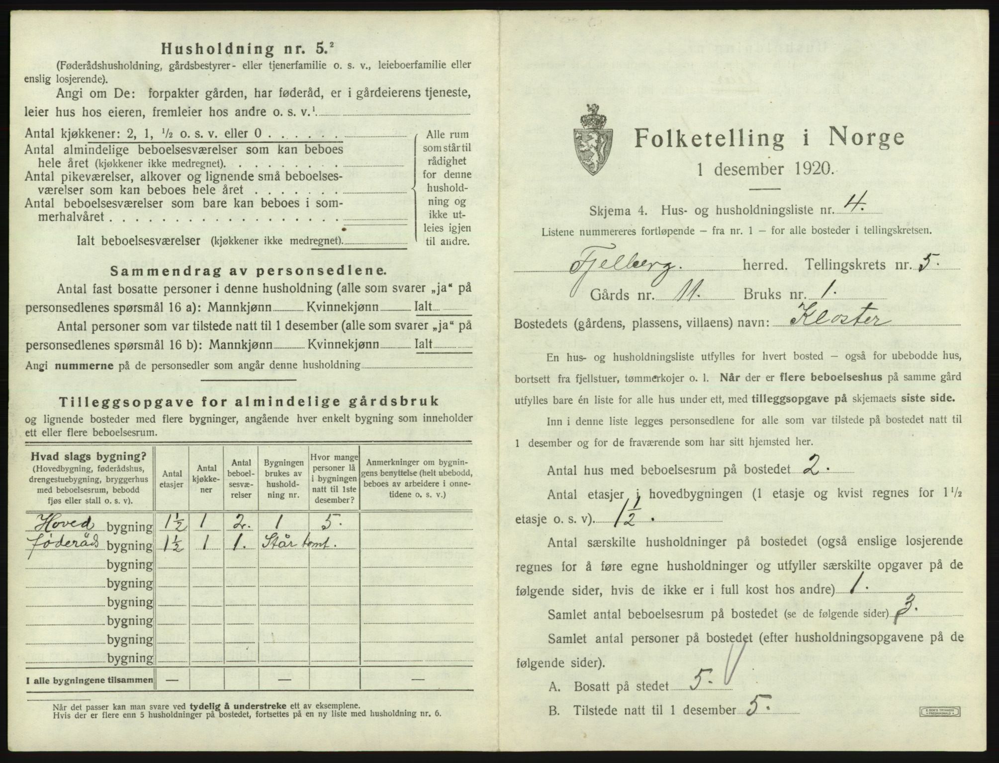 SAB, 1920 census for Fjelberg, 1920, p. 231