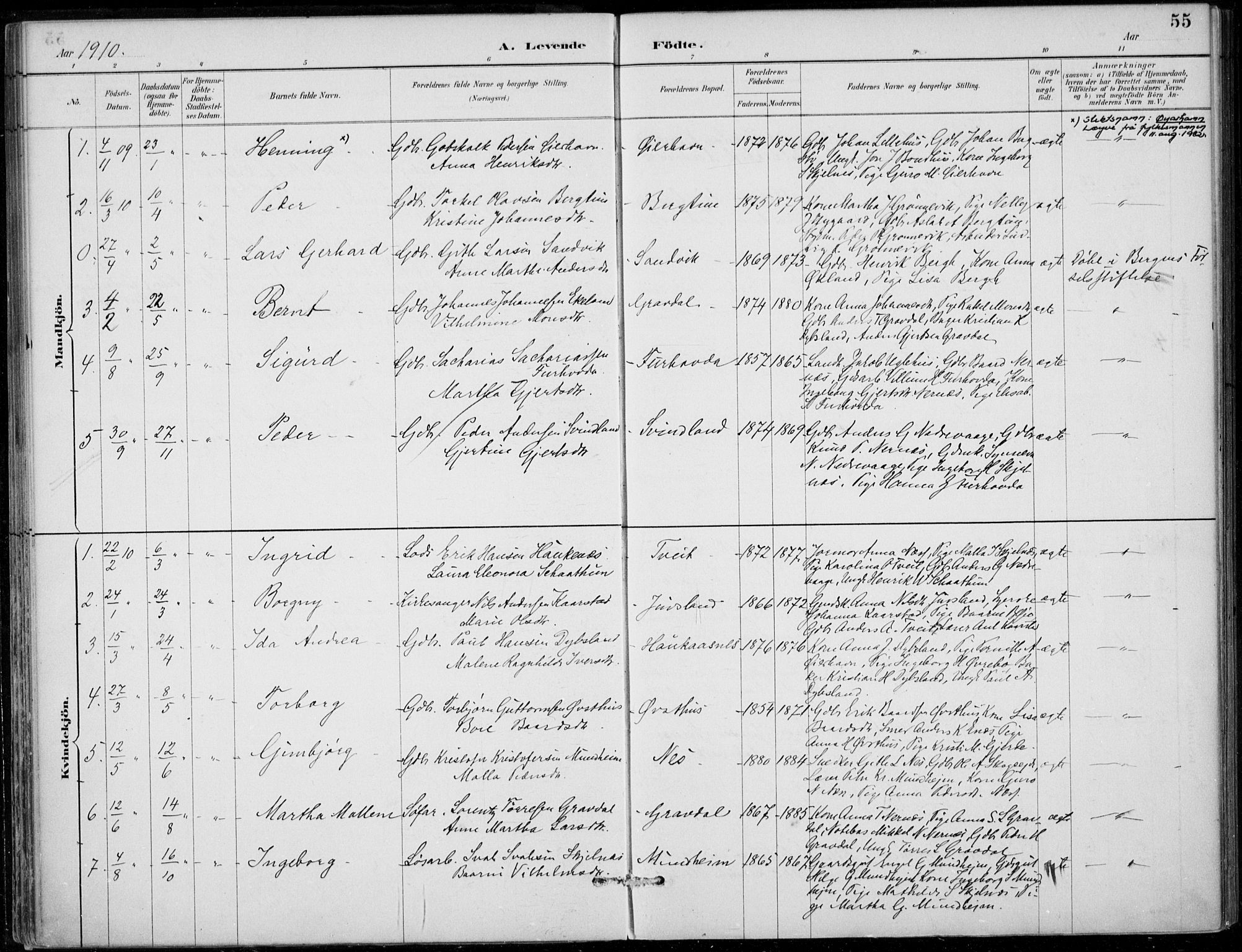 Strandebarm sokneprestembete, AV/SAB-A-78401/H/Haa: Parish register (official) no. D  1, 1886-1912, p. 55