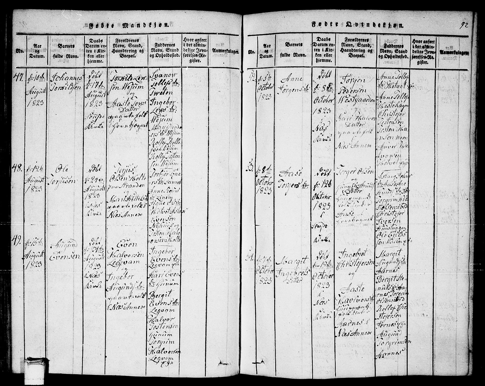 Sauherad kirkebøker, AV/SAKO-A-298/F/Fa/L0005: Parish register (official) no. I 5, 1815-1829, p. 92