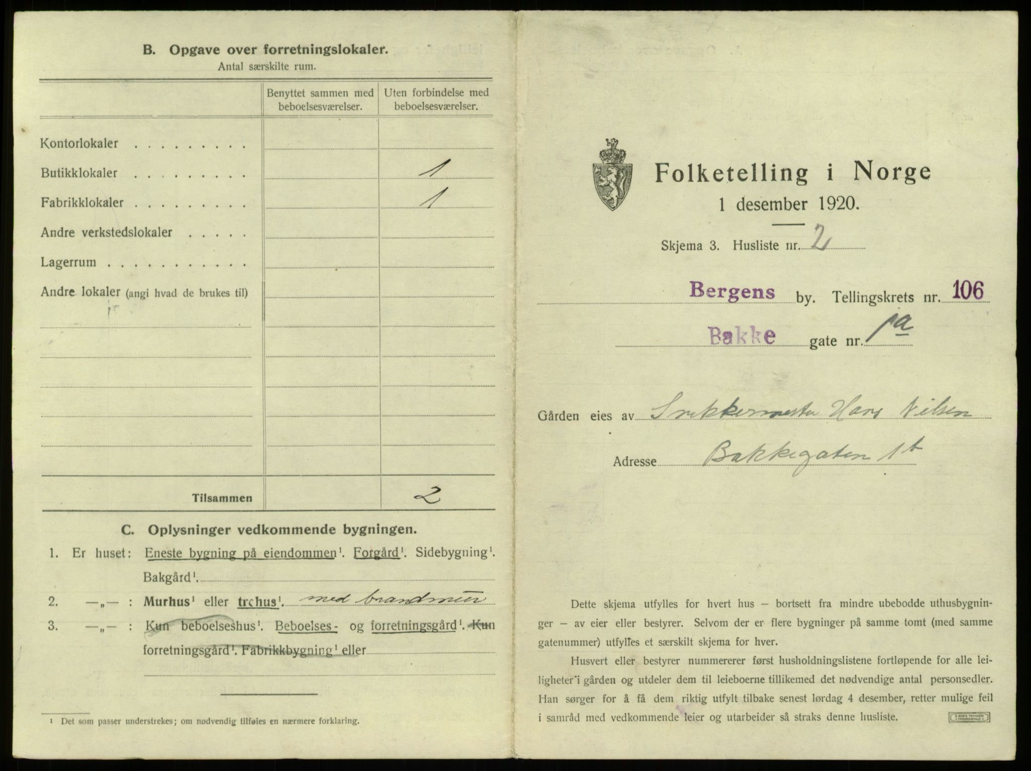 SAB, 1920 census for Bergen, 1920, p. 9751