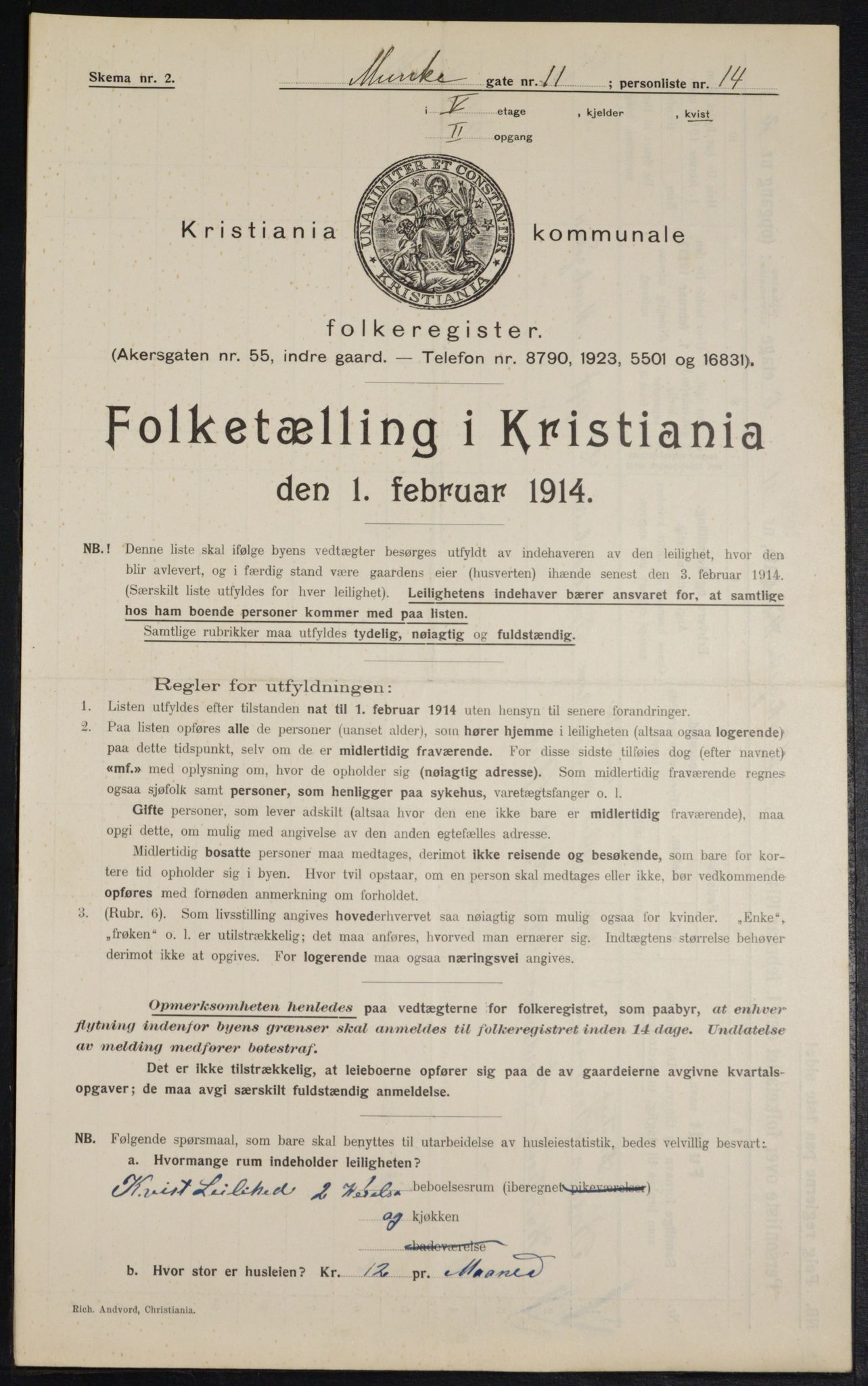 OBA, Municipal Census 1914 for Kristiania, 1914, p. 68088