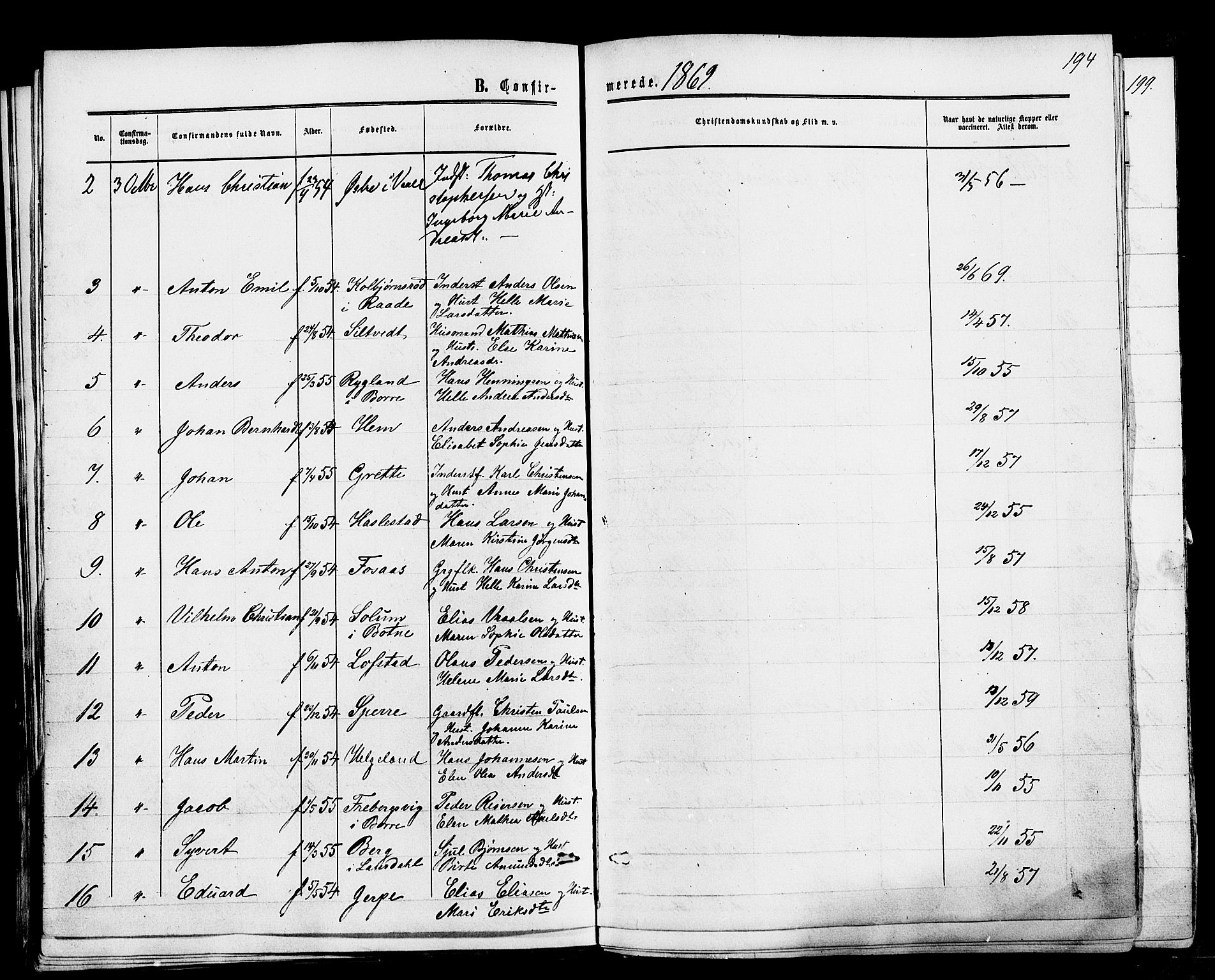 Våle kirkebøker, SAKO/A-334/F/Fa/L0010: Parish register (official) no. I 10, 1861-1877, p. 194