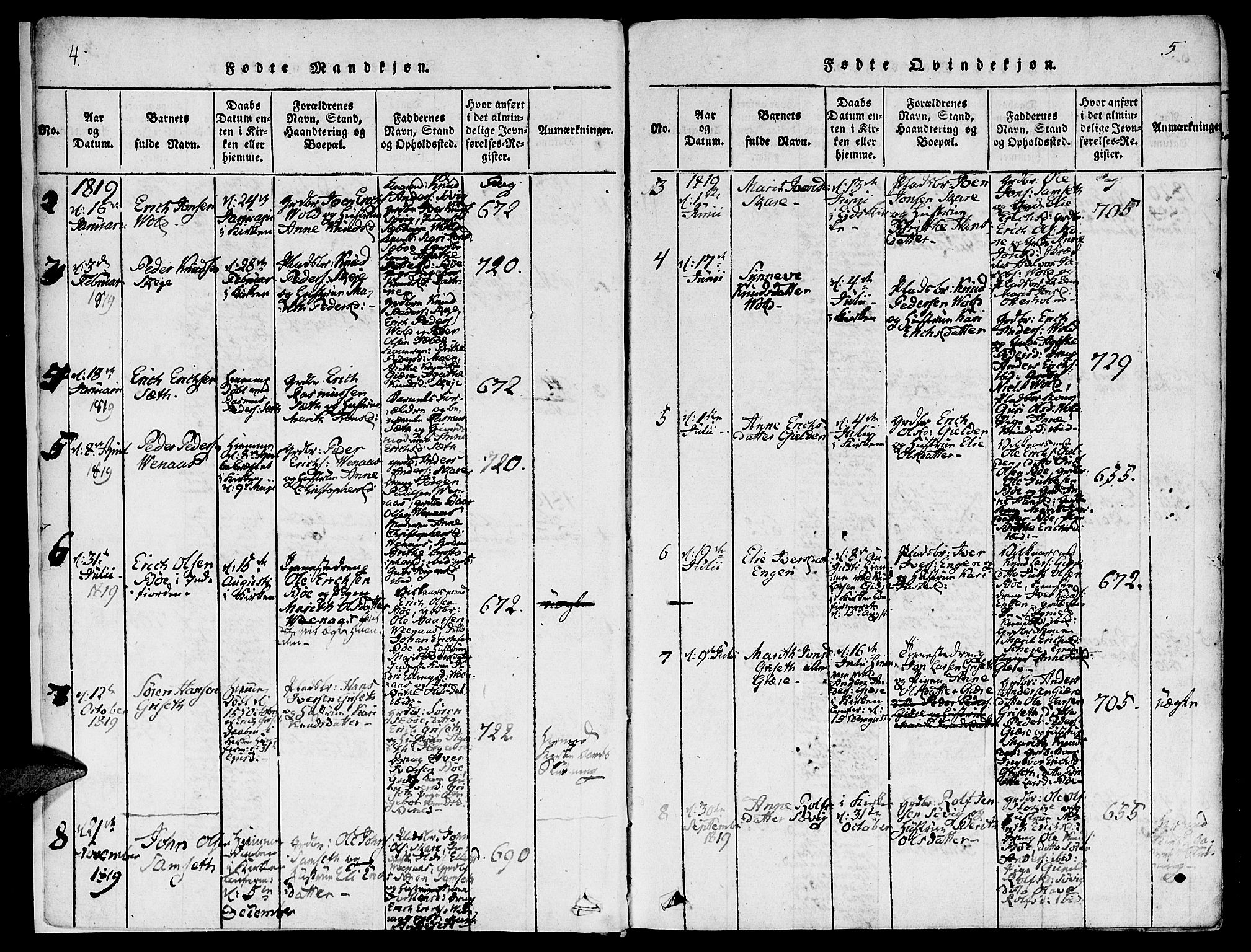 Ministerialprotokoller, klokkerbøker og fødselsregistre - Møre og Romsdal, SAT/A-1454/543/L0561: Parish register (official) no. 543A01, 1818-1853, p. 4-5