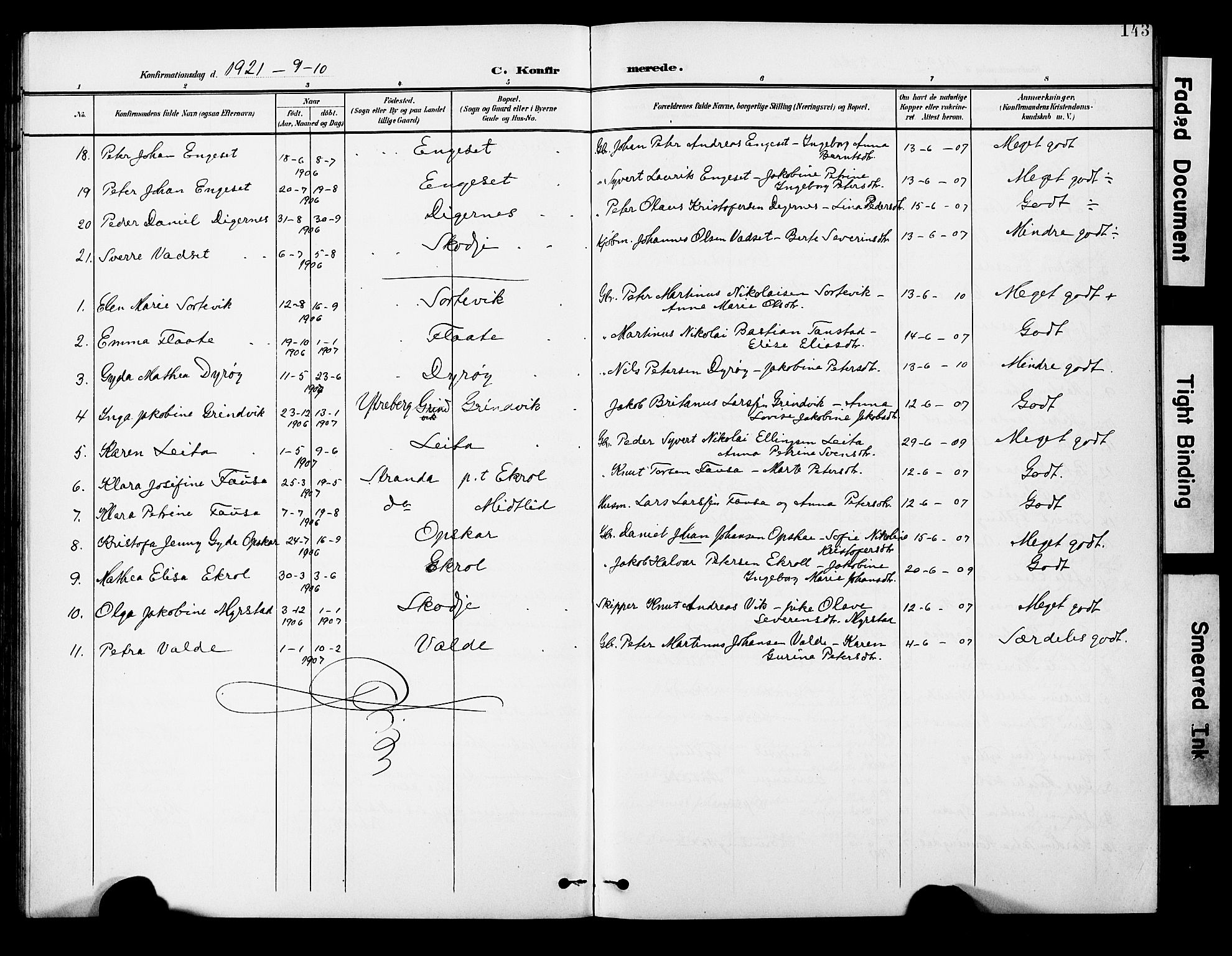 Ministerialprotokoller, klokkerbøker og fødselsregistre - Møre og Romsdal, AV/SAT-A-1454/524/L0366: Parish register (copy) no. 524C07, 1900-1931, p. 143