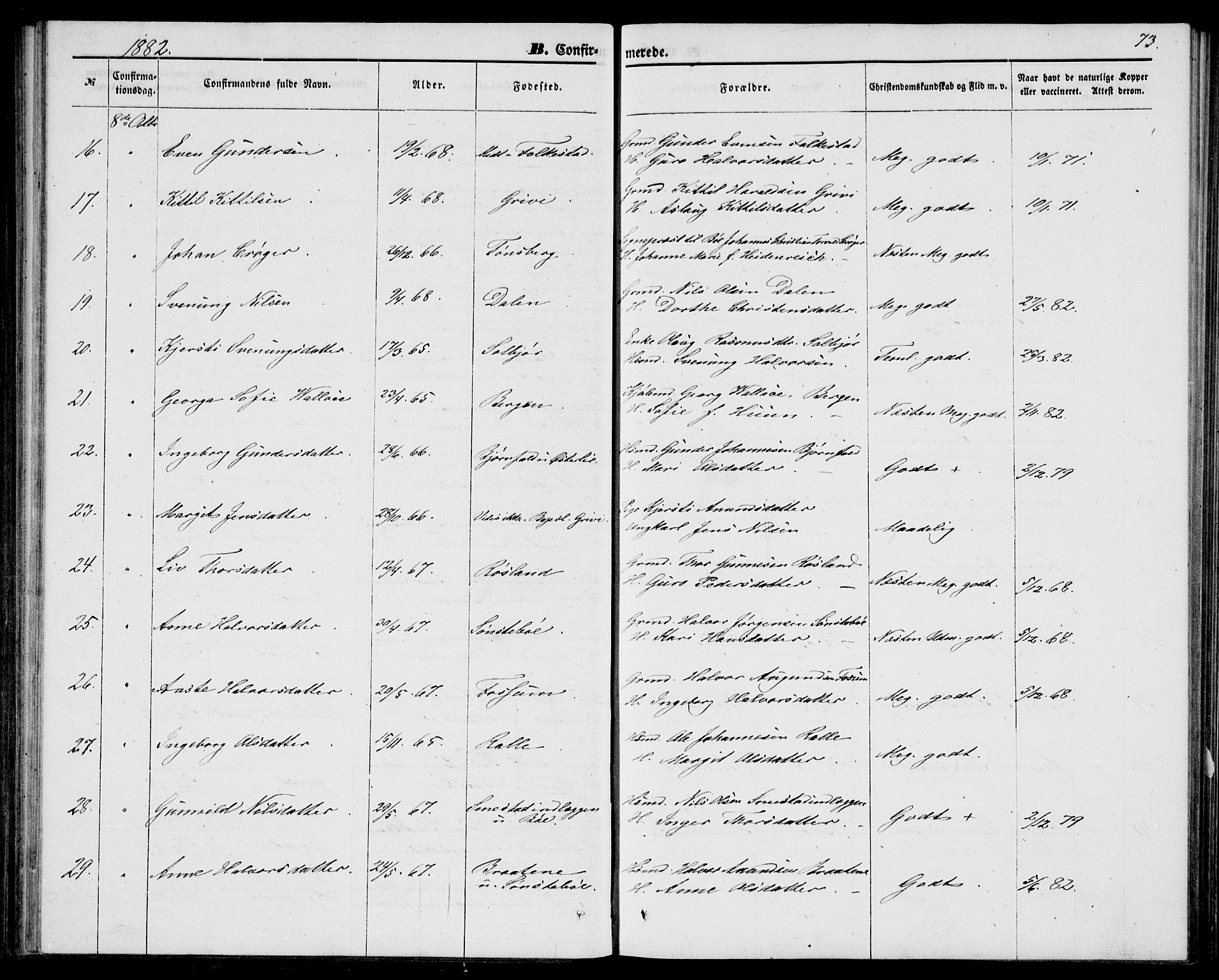 Bø kirkebøker, SAKO/A-257/G/Ga/L0004: Parish register (copy) no. 4, 1876-1882, p. 73