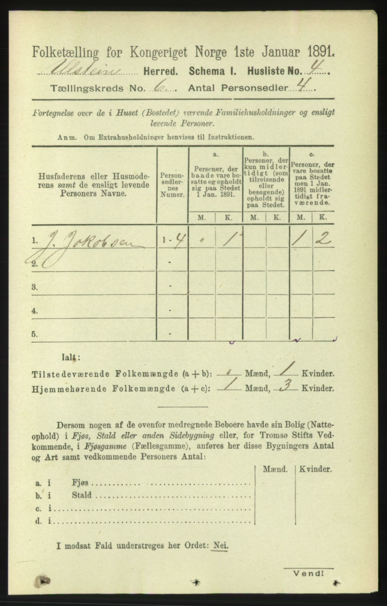 RA, 1891 census for 1516 Ulstein, 1891, p. 1671