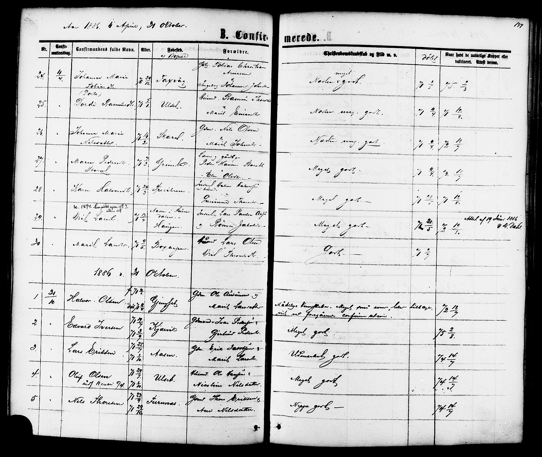 Ministerialprotokoller, klokkerbøker og fødselsregistre - Møre og Romsdal, AV/SAT-A-1454/587/L0999: Parish register (official) no. 587A01, 1864-1886, p. 137