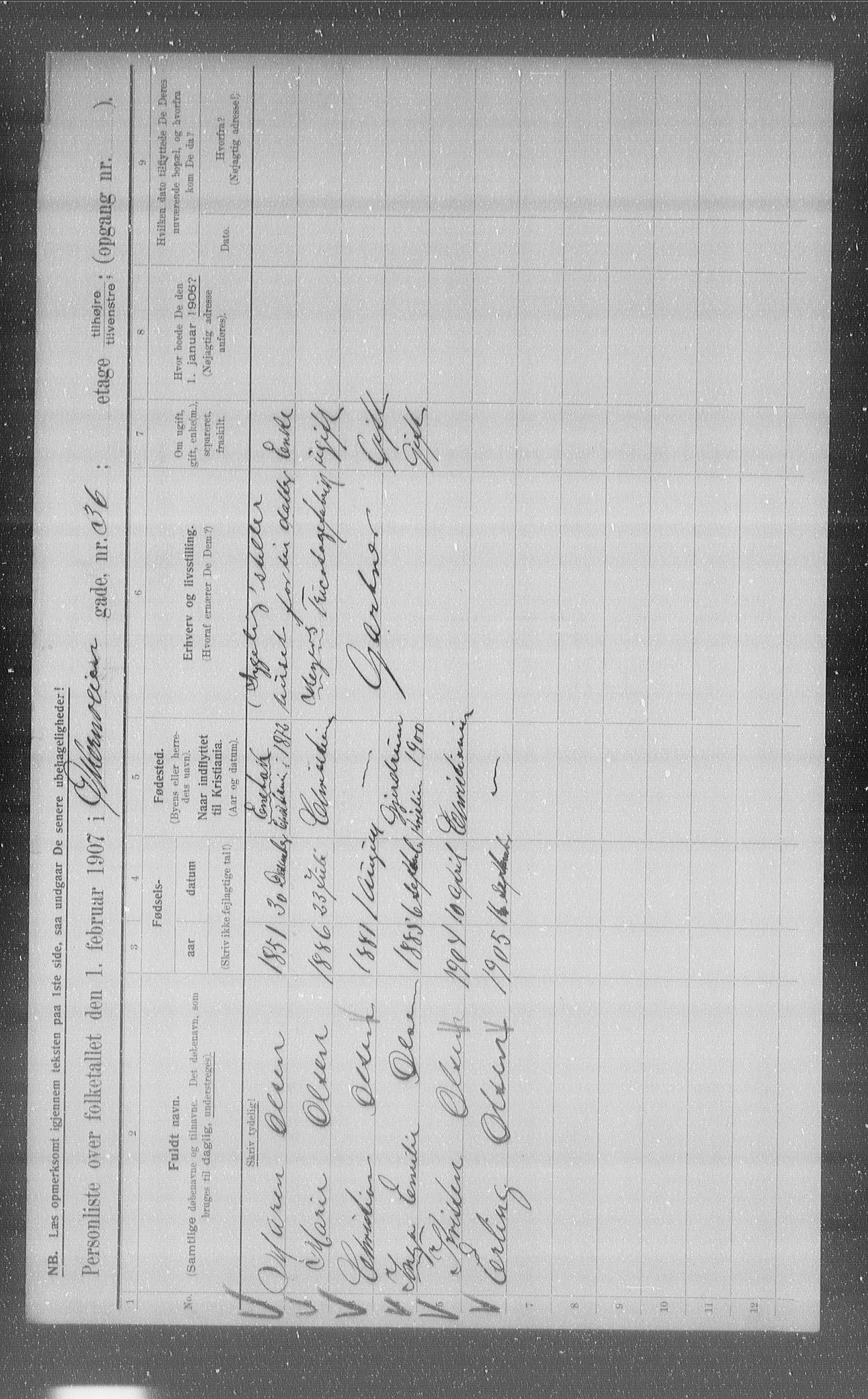 OBA, Municipal Census 1907 for Kristiania, 1907, p. 65540