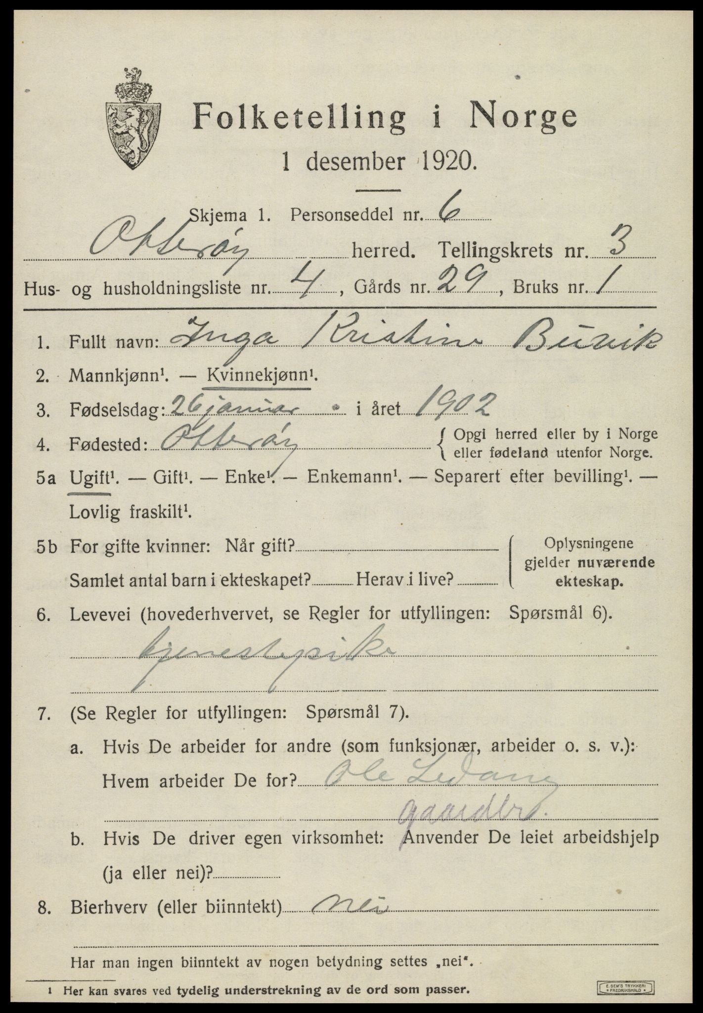 SAT, 1920 census for Otterøy, 1920, p. 1455