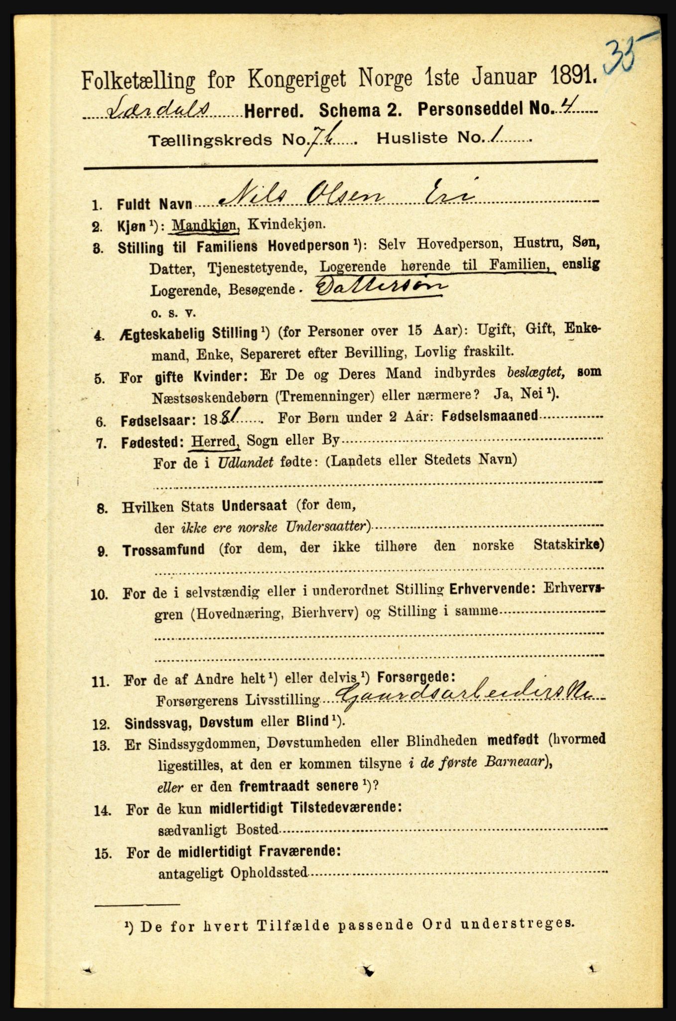 RA, 1891 census for 1422 Lærdal, 1891, p. 1146