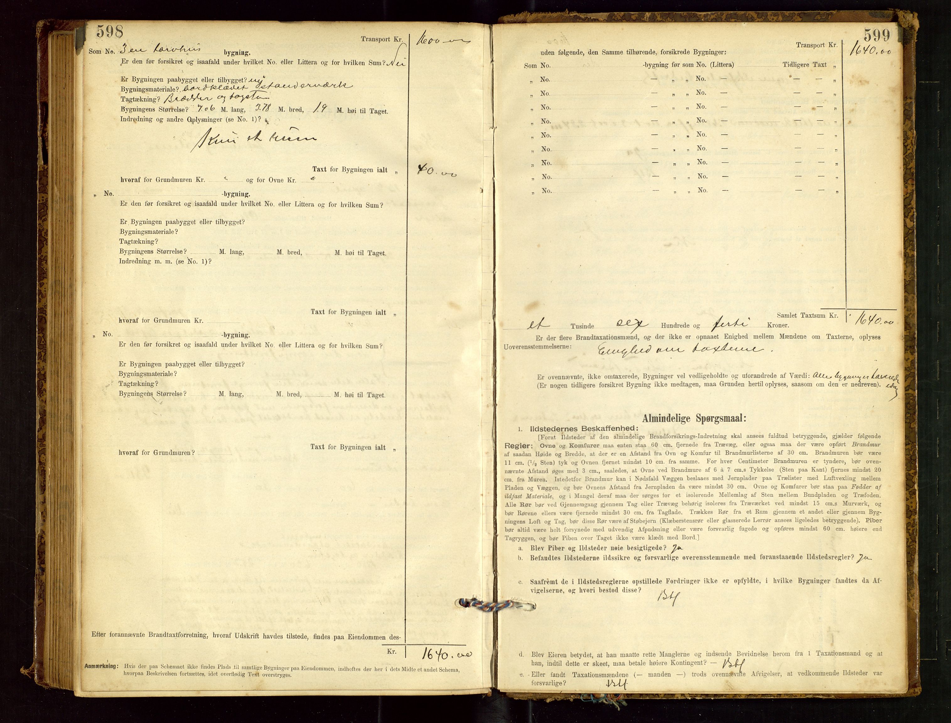 Klepp lensmannskontor, AV/SAST-A-100163/Goc/L0001: "Brandtaxationsprotokol" m/register, 1895-1898, p. 598-599