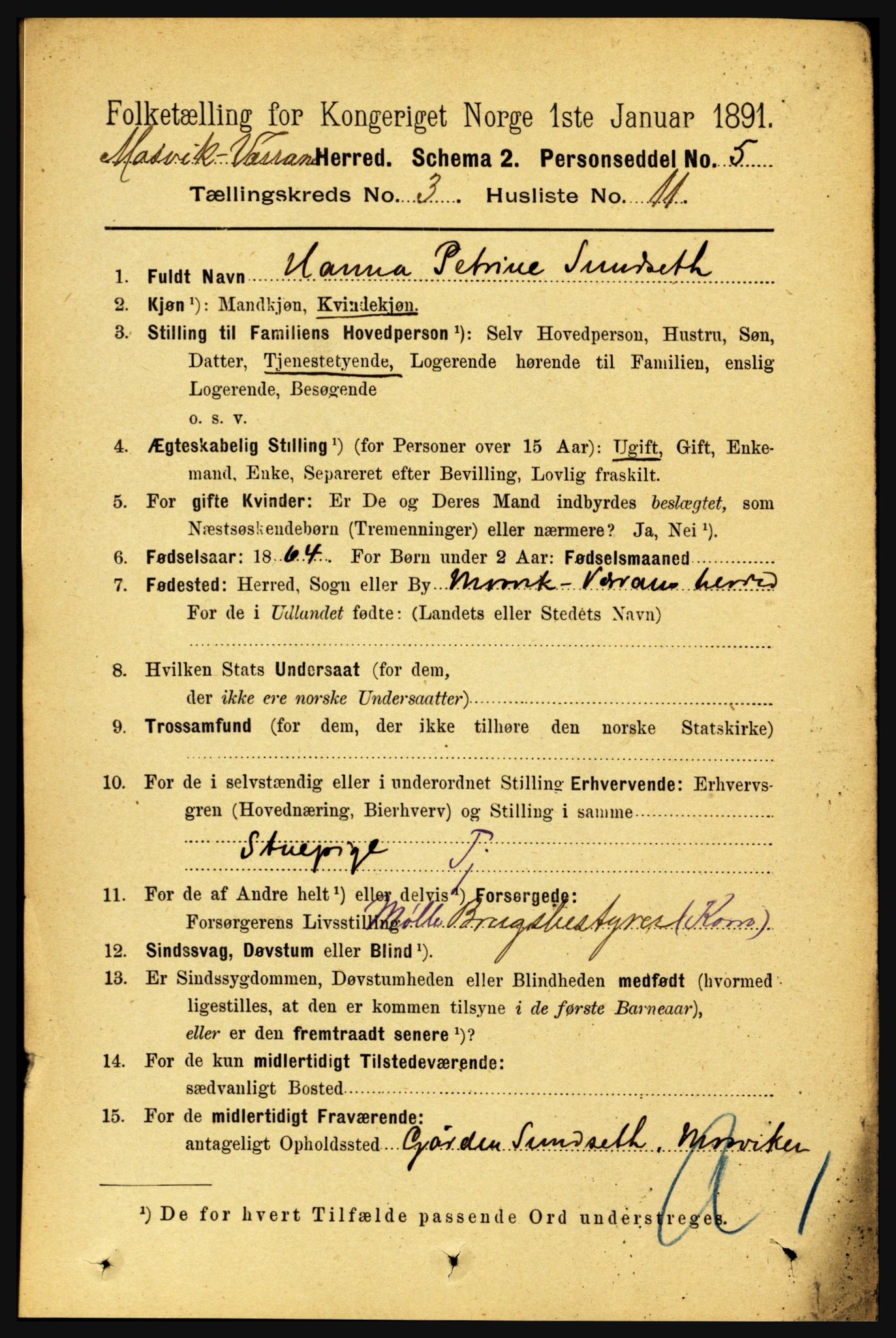 RA, 1891 census for 1723 Mosvik og Verran, 1891, p. 989