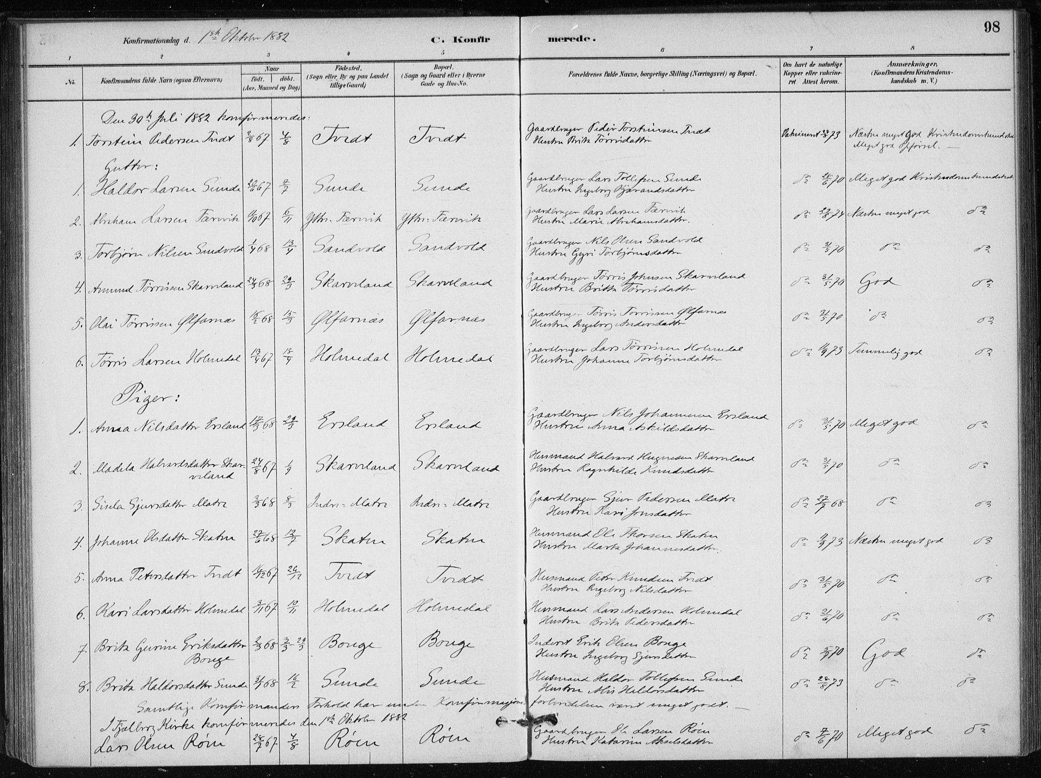 Skånevik sokneprestembete, AV/SAB-A-77801/H/Haa: Parish register (official) no. C  1, 1879-1917, p. 98