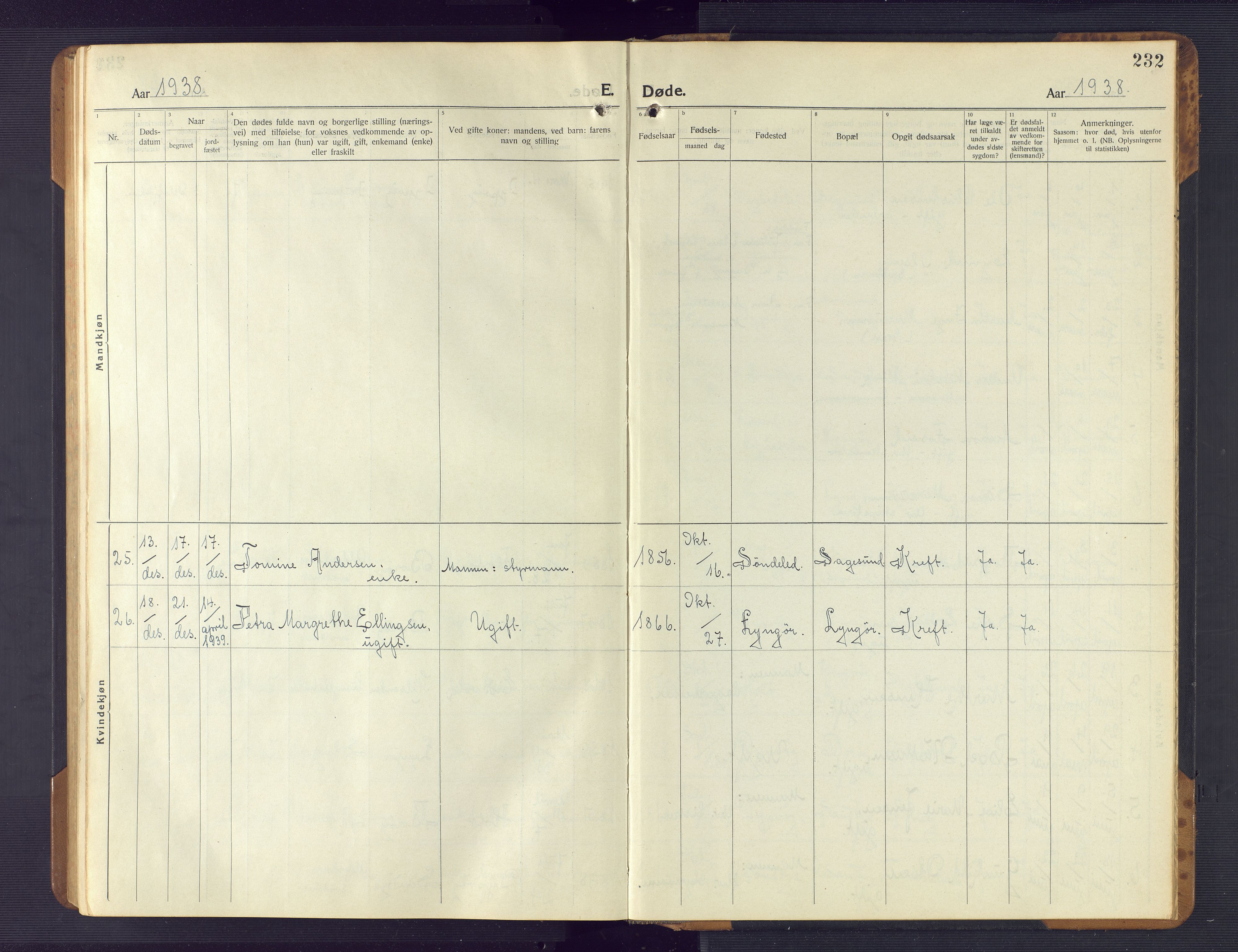 Dypvåg sokneprestkontor, AV/SAK-1111-0007/F/Fb/Fba/L0015: Parish register (copy) no. B 15, 1922-1949, p. 232