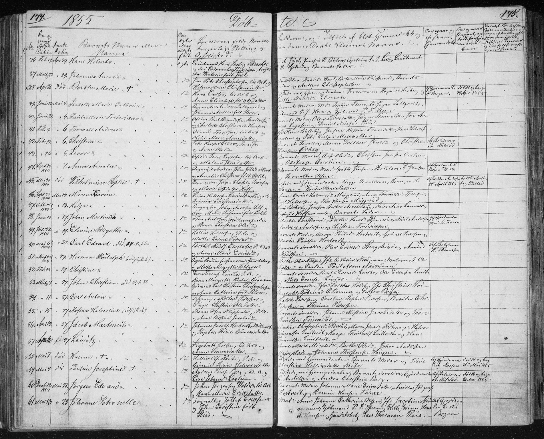 Kongsberg kirkebøker, AV/SAKO-A-22/F/Fa/L0009: Parish register (official) no. I 9, 1839-1858, p. 174-175