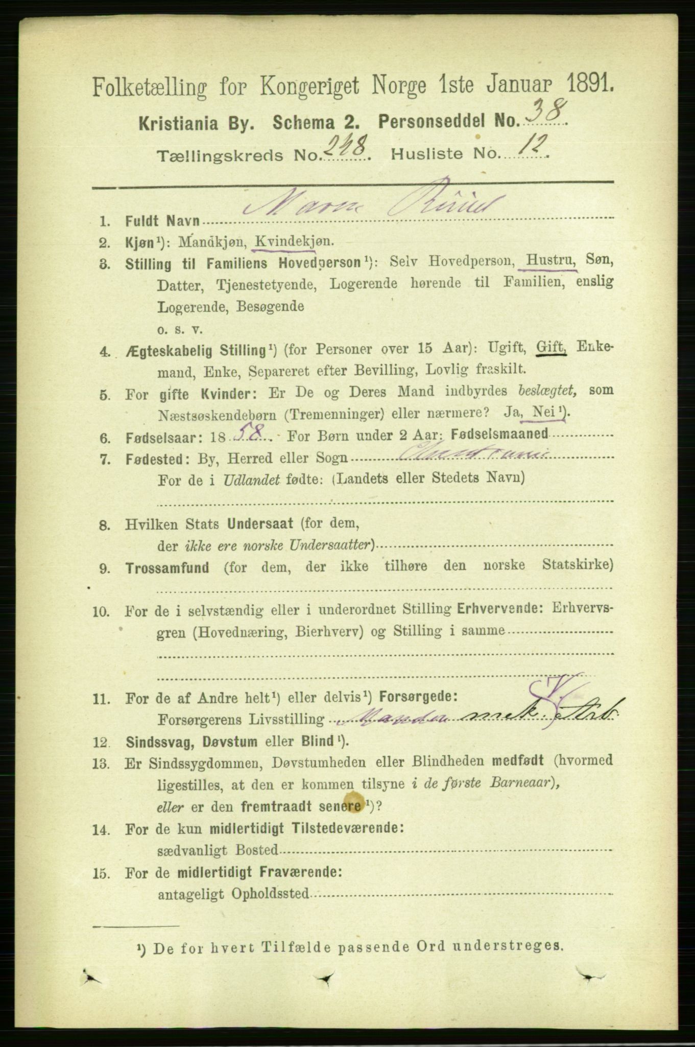 RA, 1891 census for 0301 Kristiania, 1891, p. 151664