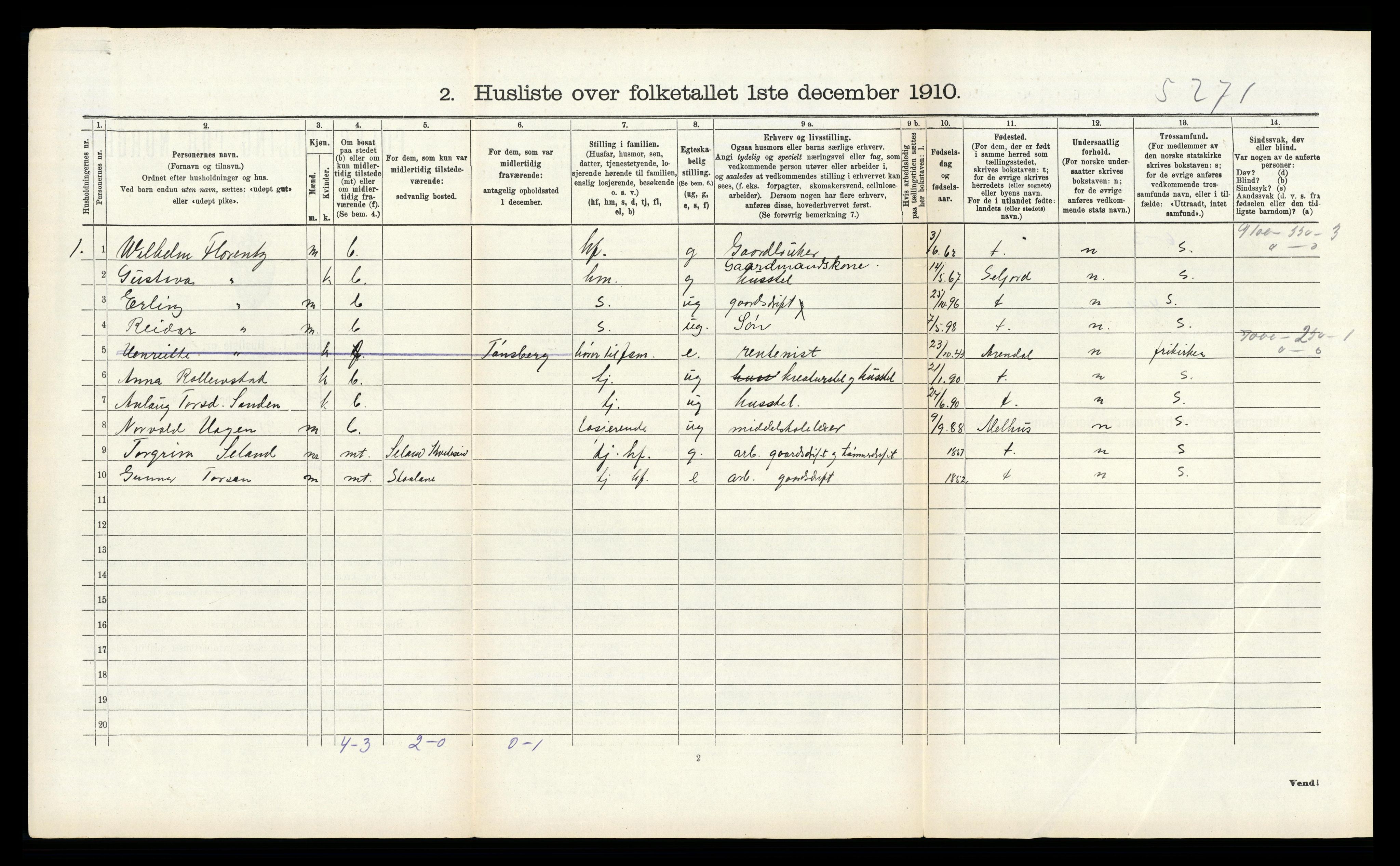 RA, 1910 census for Kviteseid, 1910, p. 803