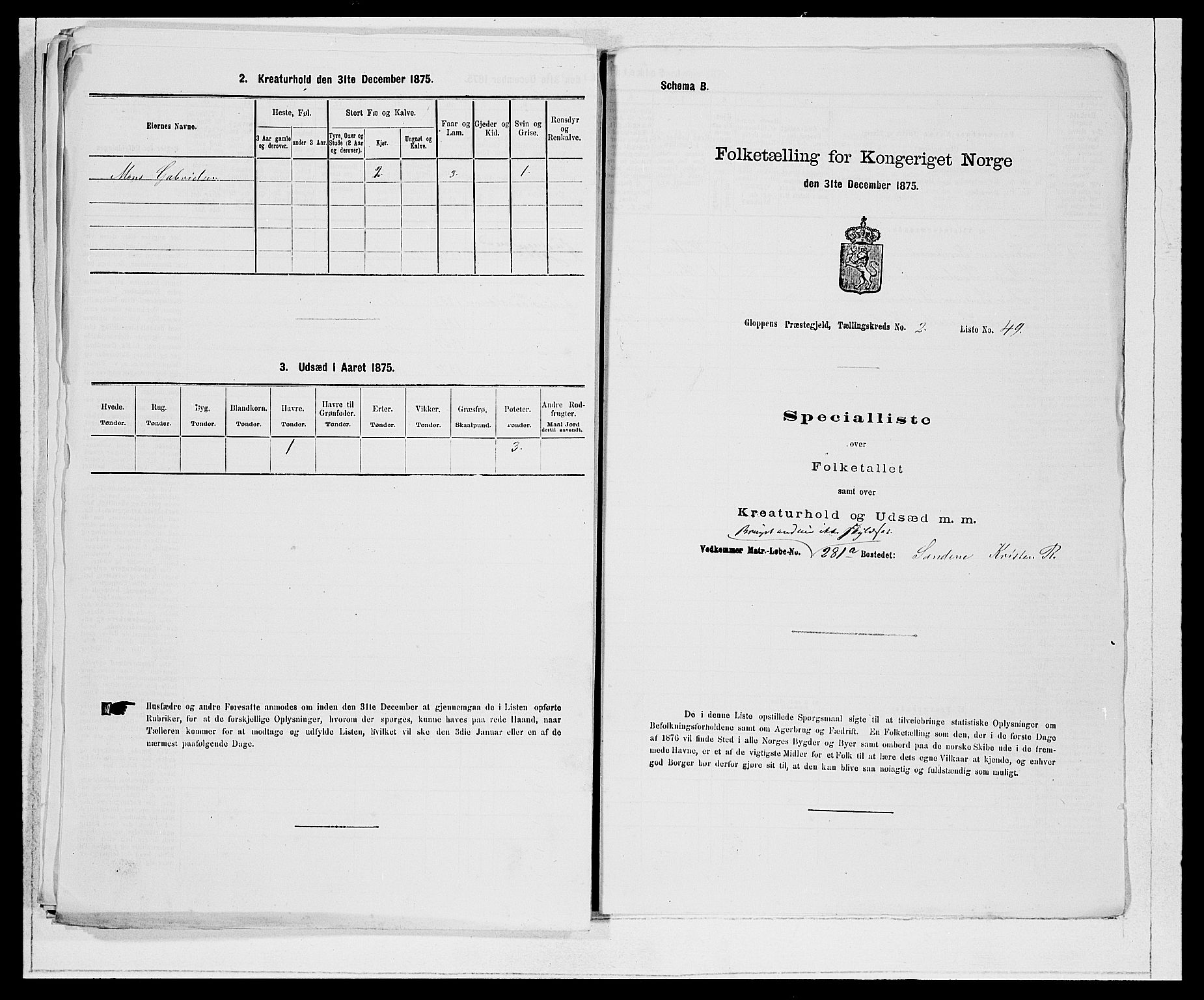 SAB, 1875 Census for 1445P Gloppen, 1875, p. 279