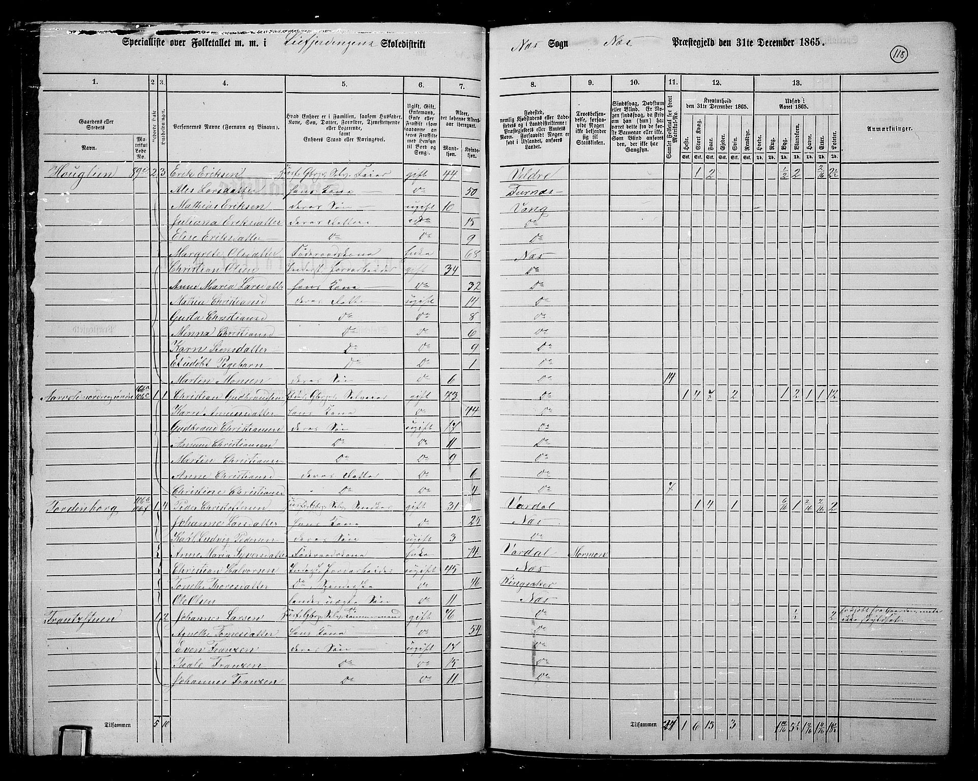 RA, 1865 census for Nes, 1865, p. 103