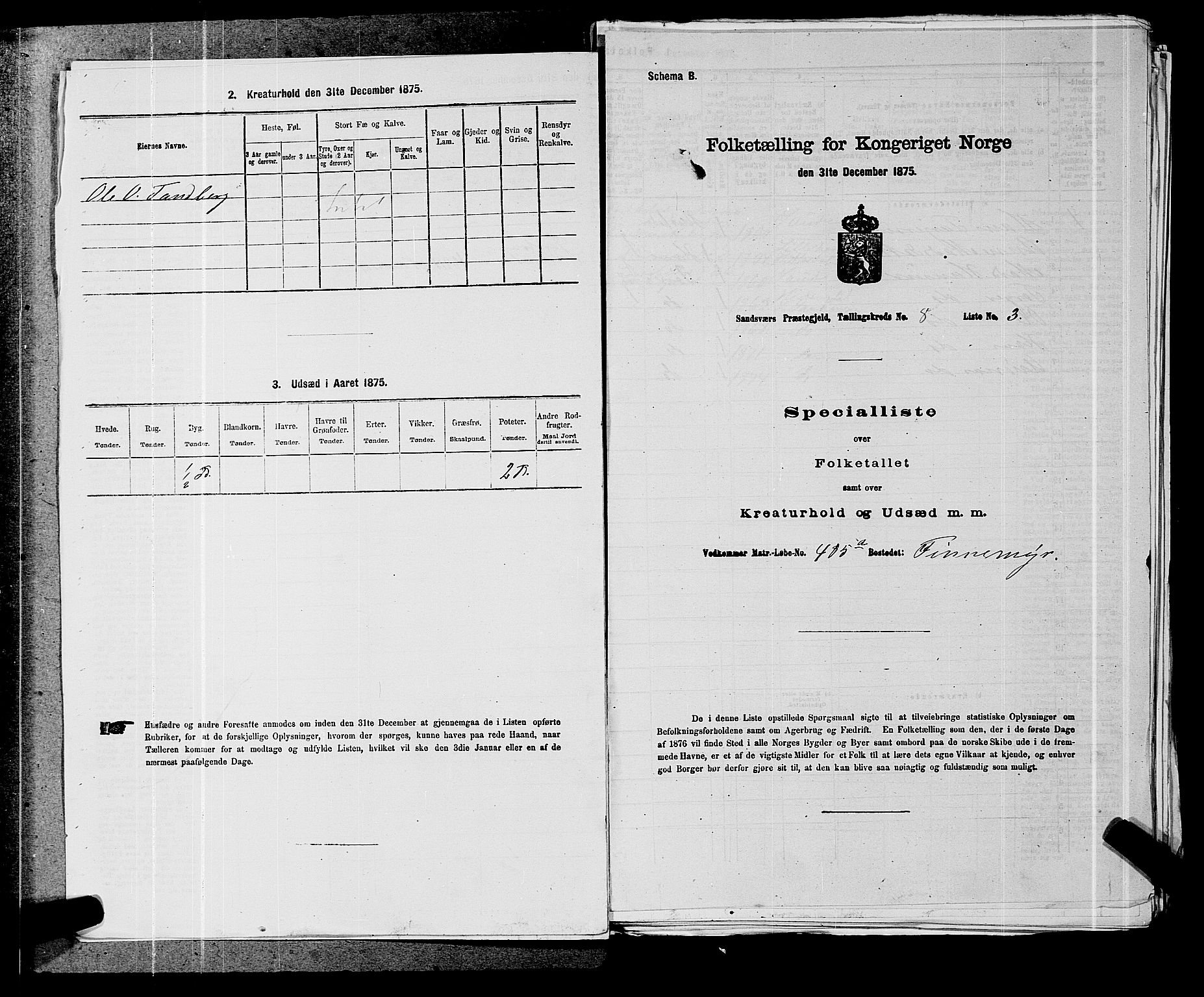 SAKO, 1875 census for 0629P Sandsvær, 1875, p. 1435